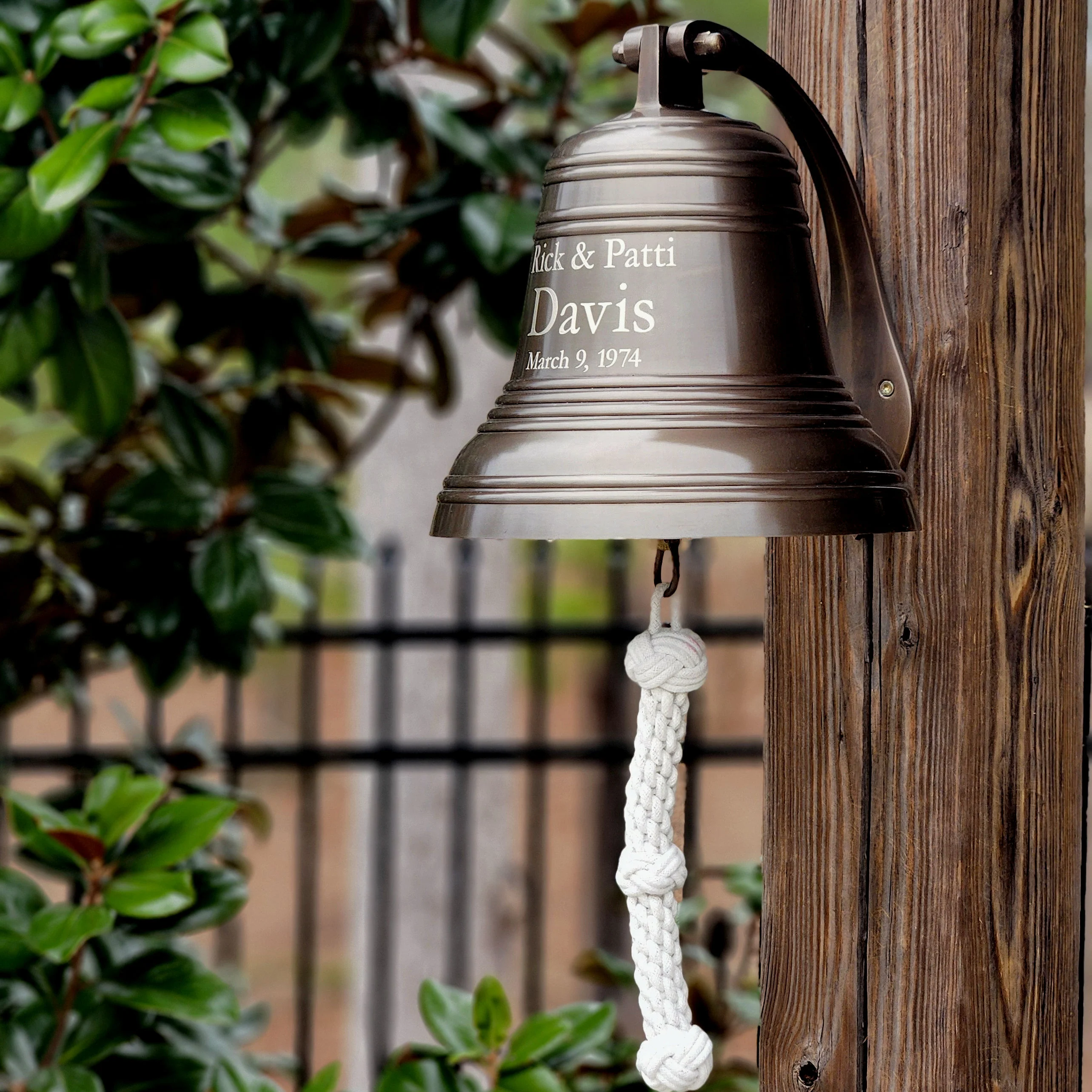 10 Inch Diameter Engravable Antiqued Brass Ridged Wall Bell - Image 3