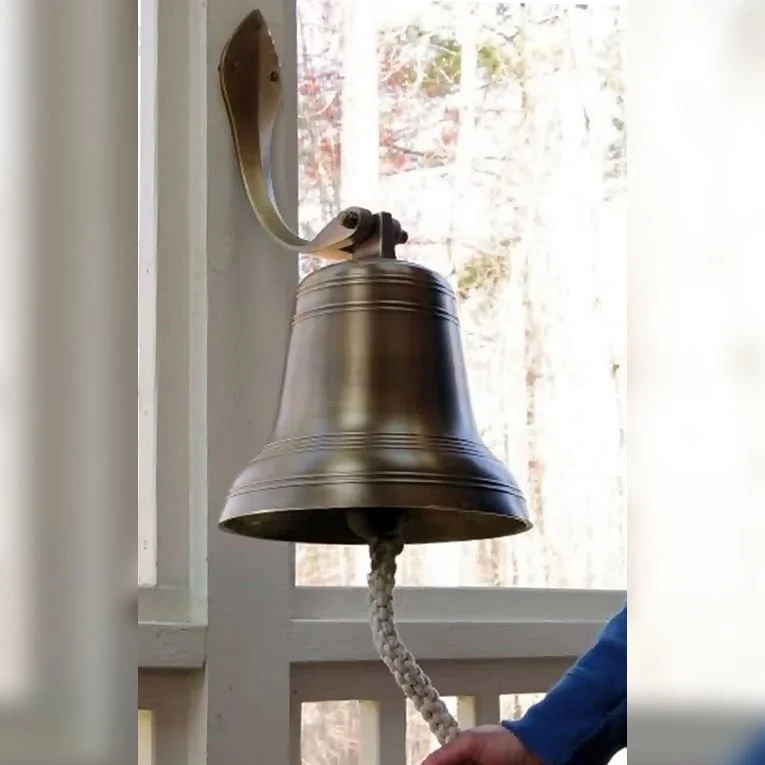 10 Inch Diameter Engravable Antiqued Brass Ridged Wall Bell - Image 4