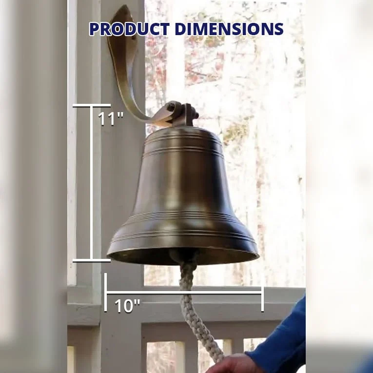 10 Inch Diameter Engravable Antiqued Brass Ridged Wall Bell - Image 5