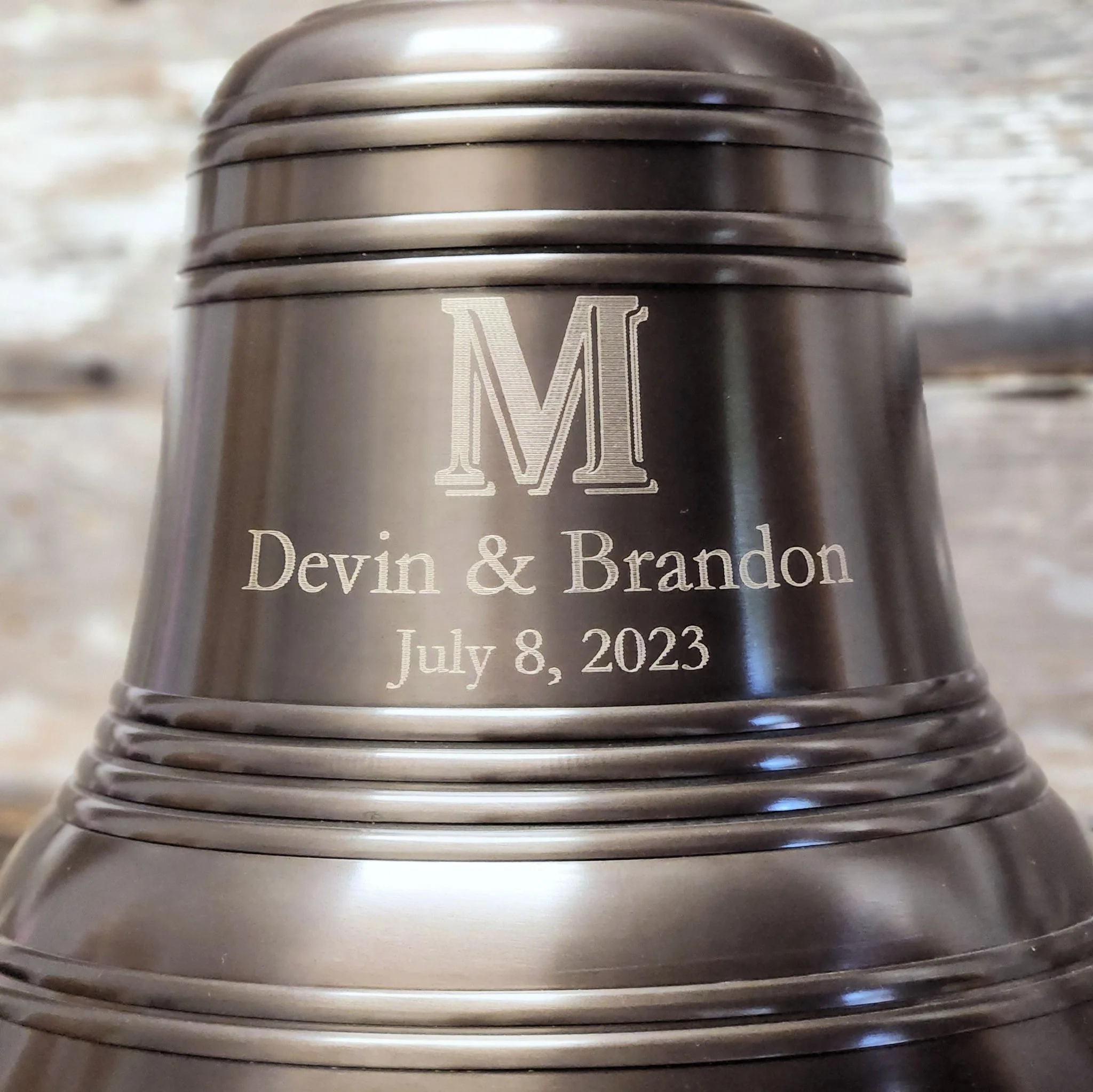 10 Inch Diameter Engravable Antiqued Brass Ridged Wall Bell - Image 6