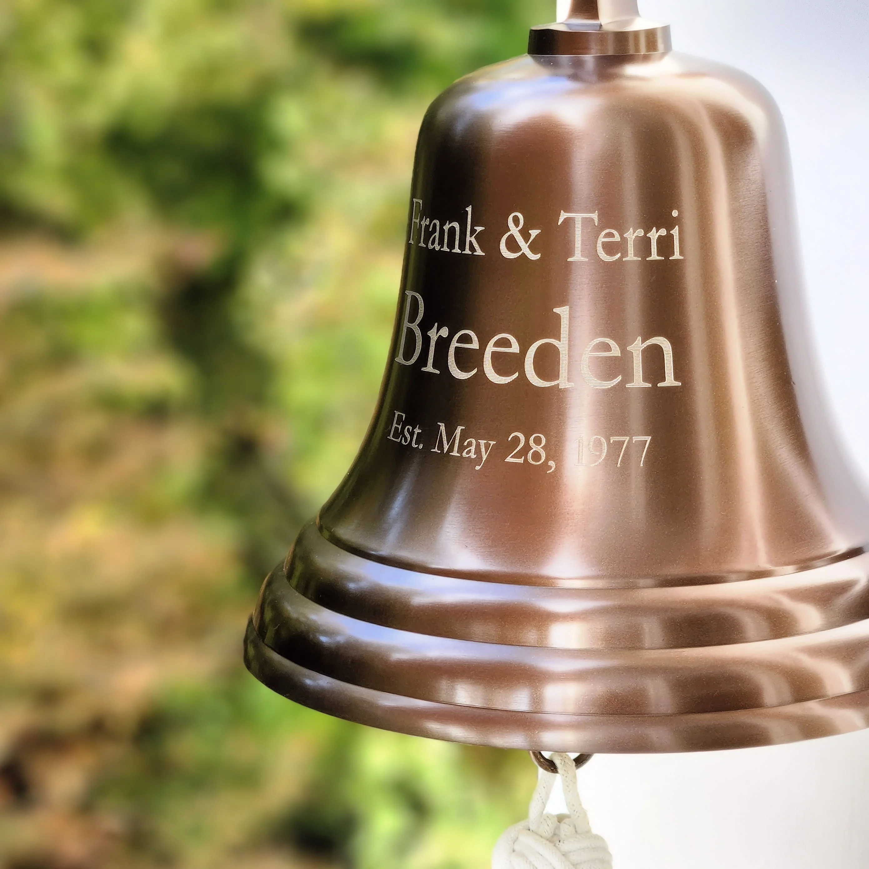 10 Inch Diameter Engravable Antiqued Brass Wall Bell - Image 4
