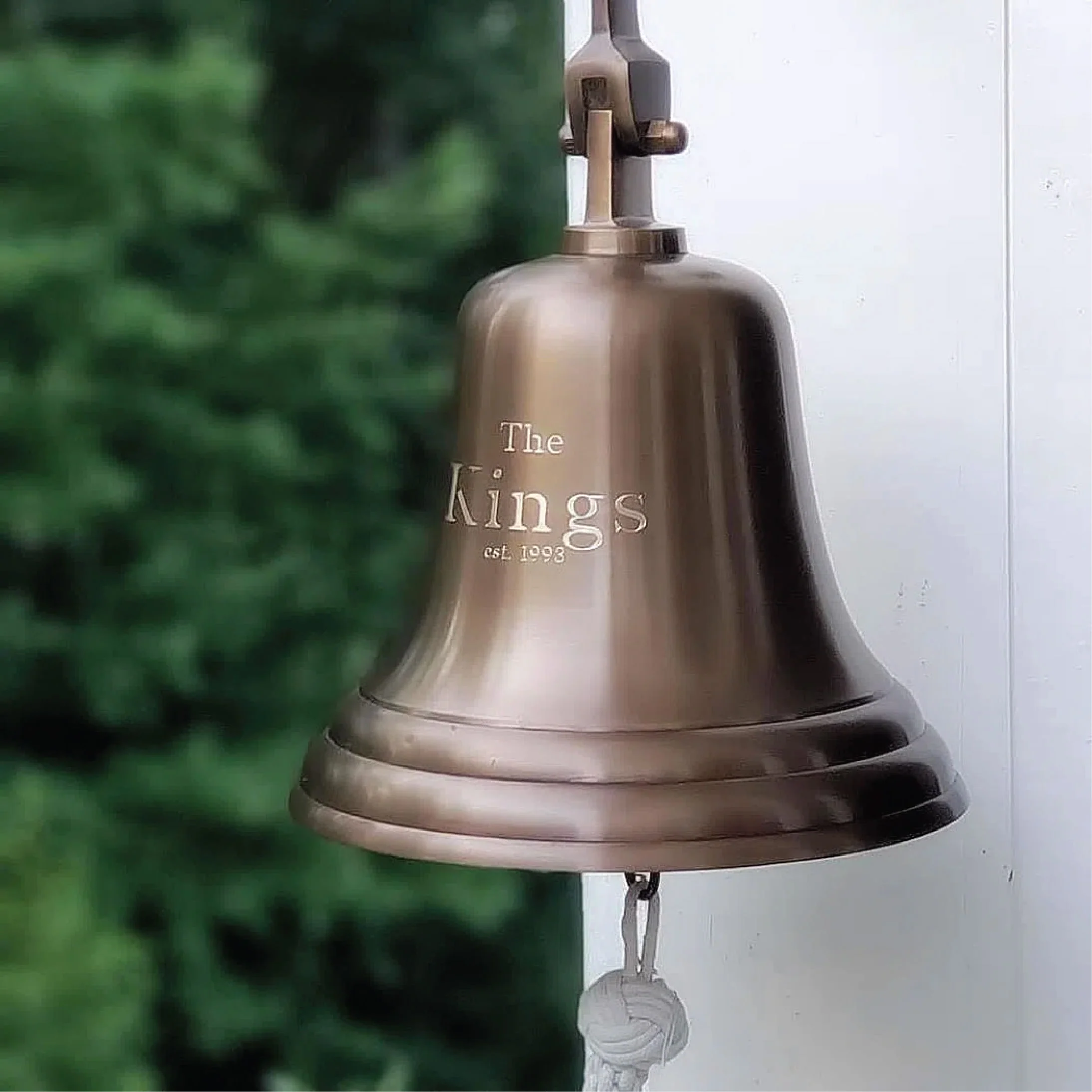 10 Inch Diameter Engravable Antiqued Brass Wall Bell - Image 5