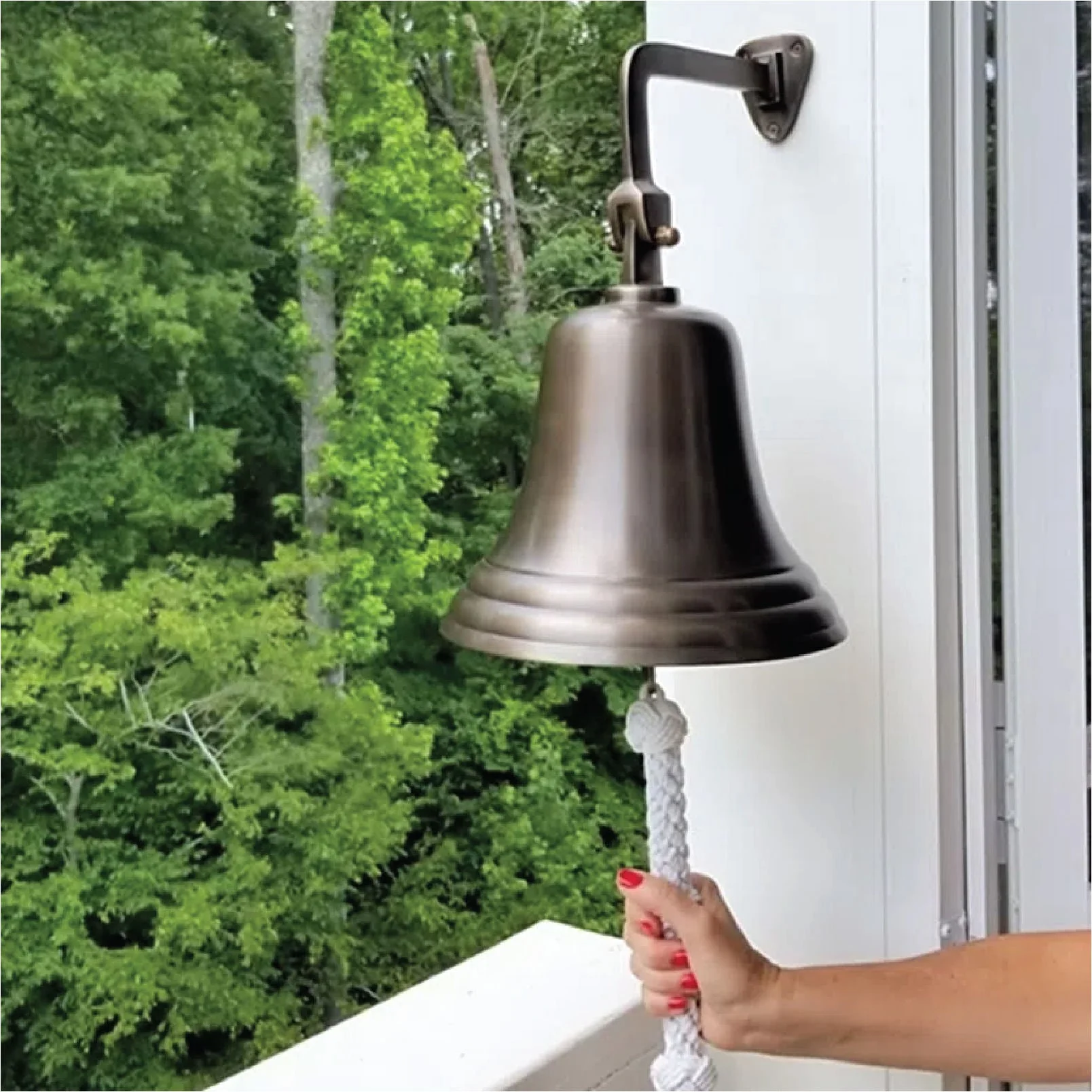 10 Inch Diameter Engravable Antiqued Brass Wall Bell - Image 6