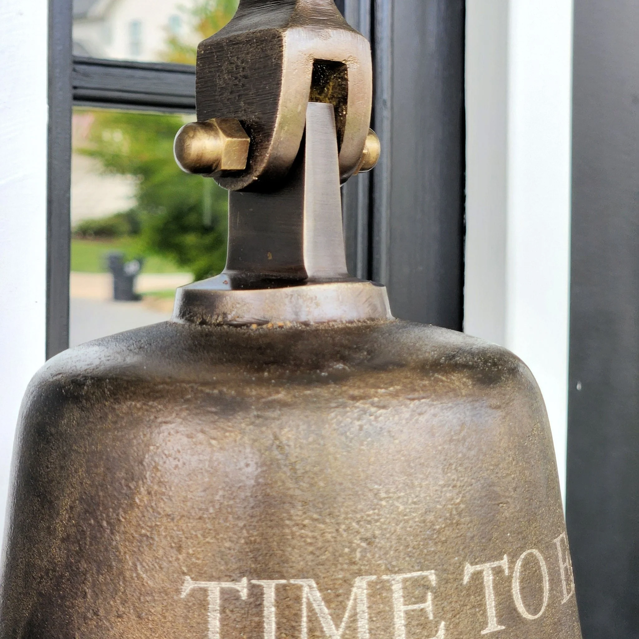 10 Inch Diameter Engravable Distressed Brass Wall Bell - Image 6