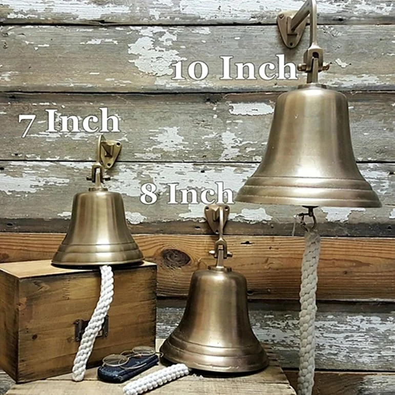 10 Inch Diameter Engravable Distressed Brass Wall Bell - Image 8