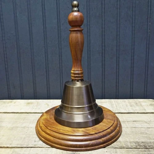 11 Inch Antiqued Brass Cancer Ribbon Engraved Hand Bell - Image 3