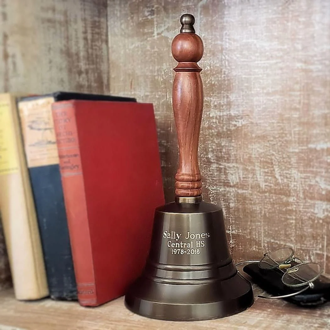 11 Inch Engravable Antiqued Brass Hand Bell