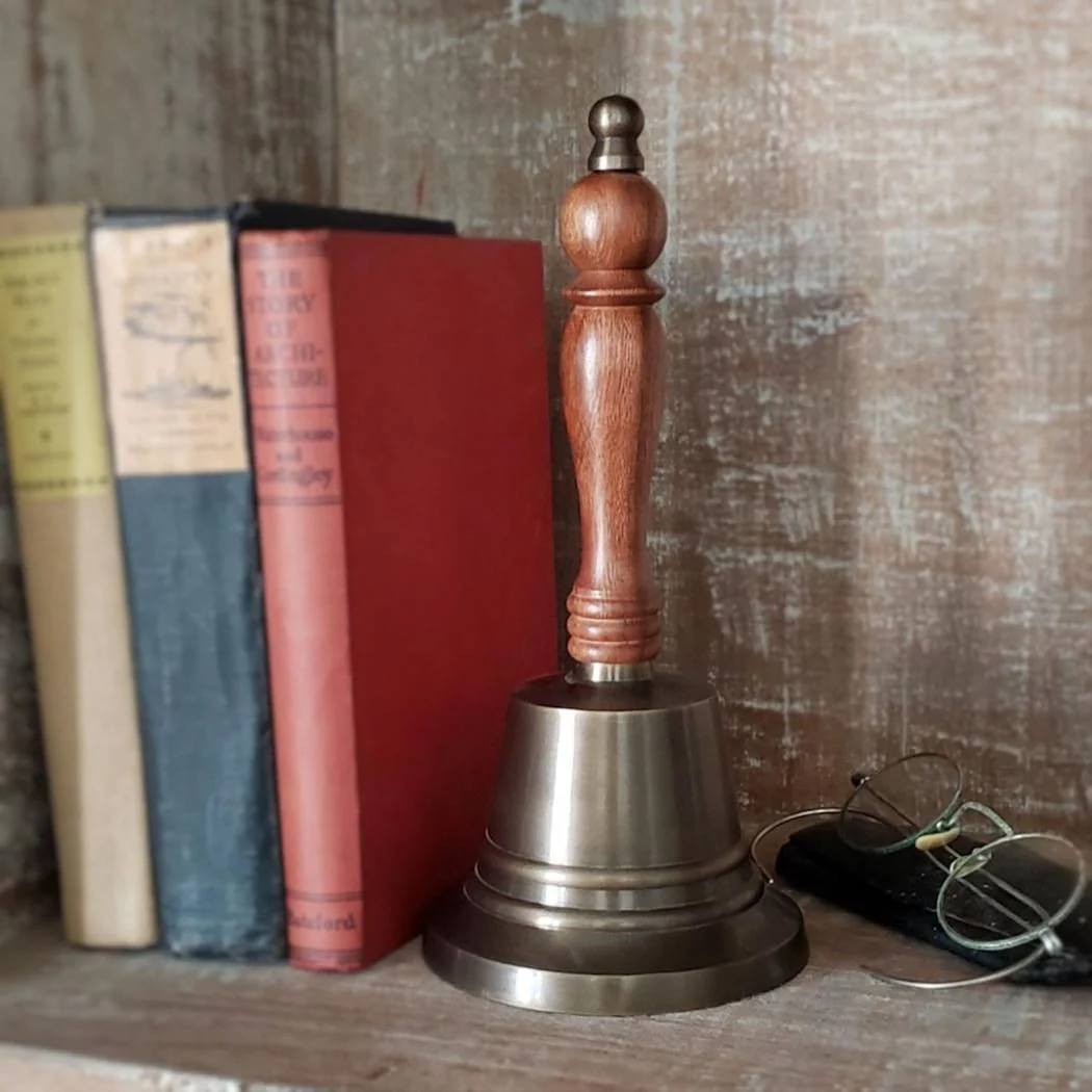 11 Inch Engravable Antiqued Brass Hand Bell - Image 2