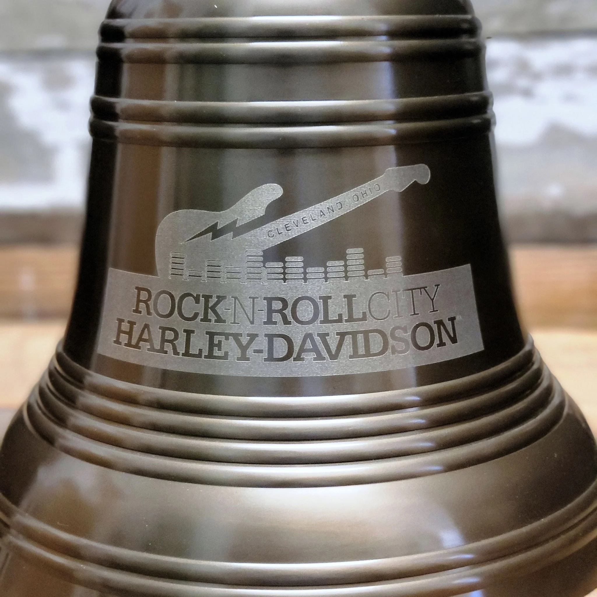 12 Inch Diameter Engravable Antiqued Brass Ridged Wall Bell - Image 3