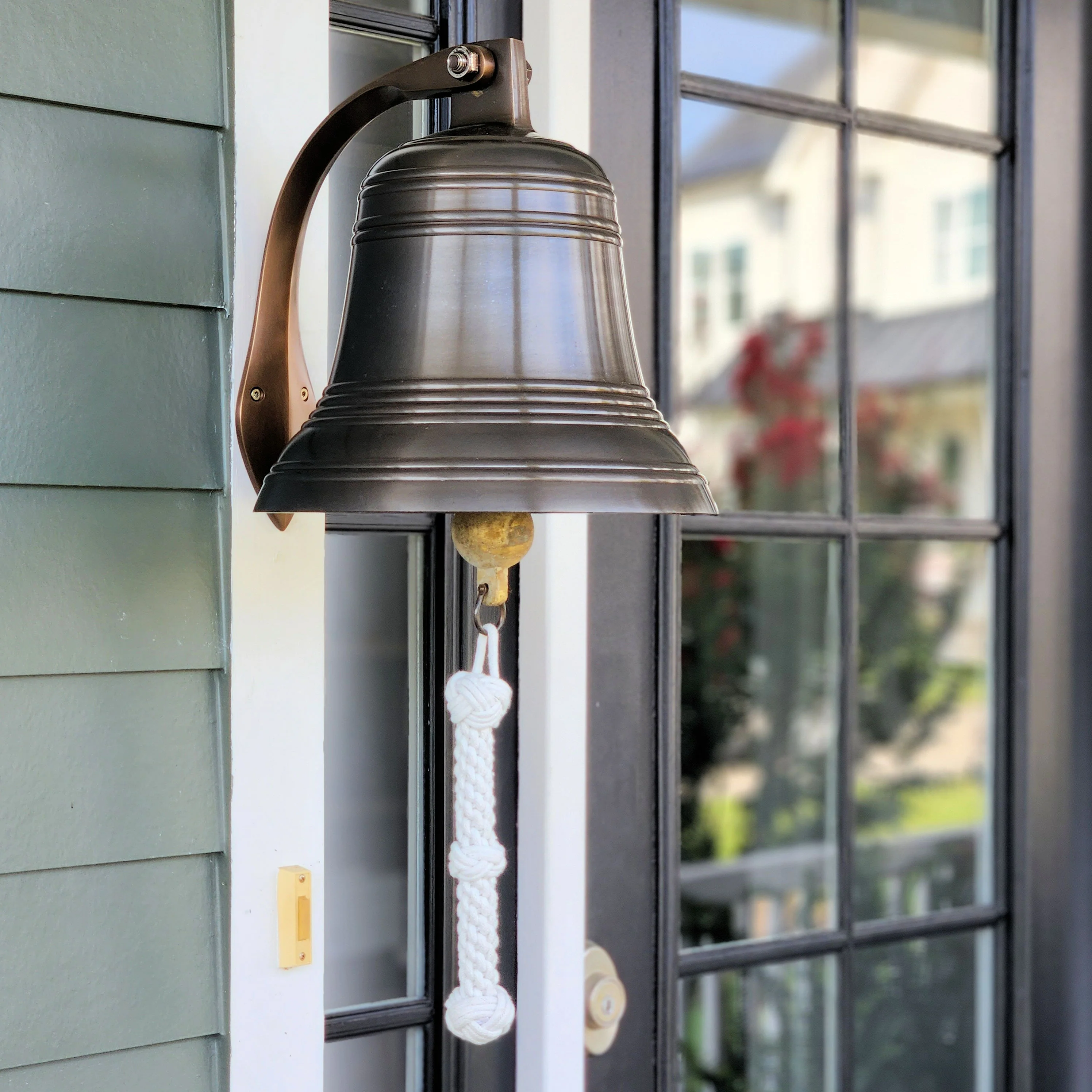 12 Inch Diameter Engravable Antiqued Brass Ridged Wall Bell - Image 4