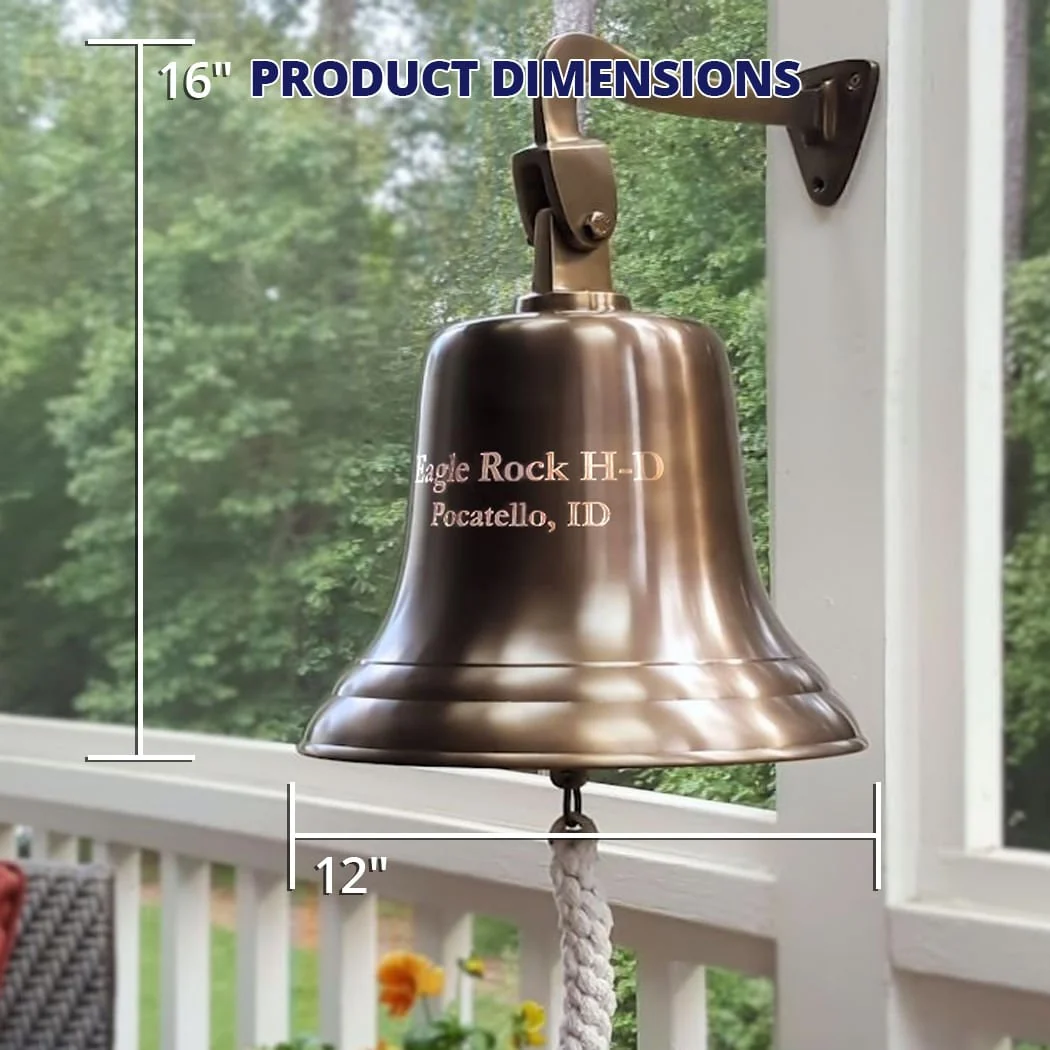 12 Inch Diameter Engravable Antiqued Brass Wall Bell - Image 3