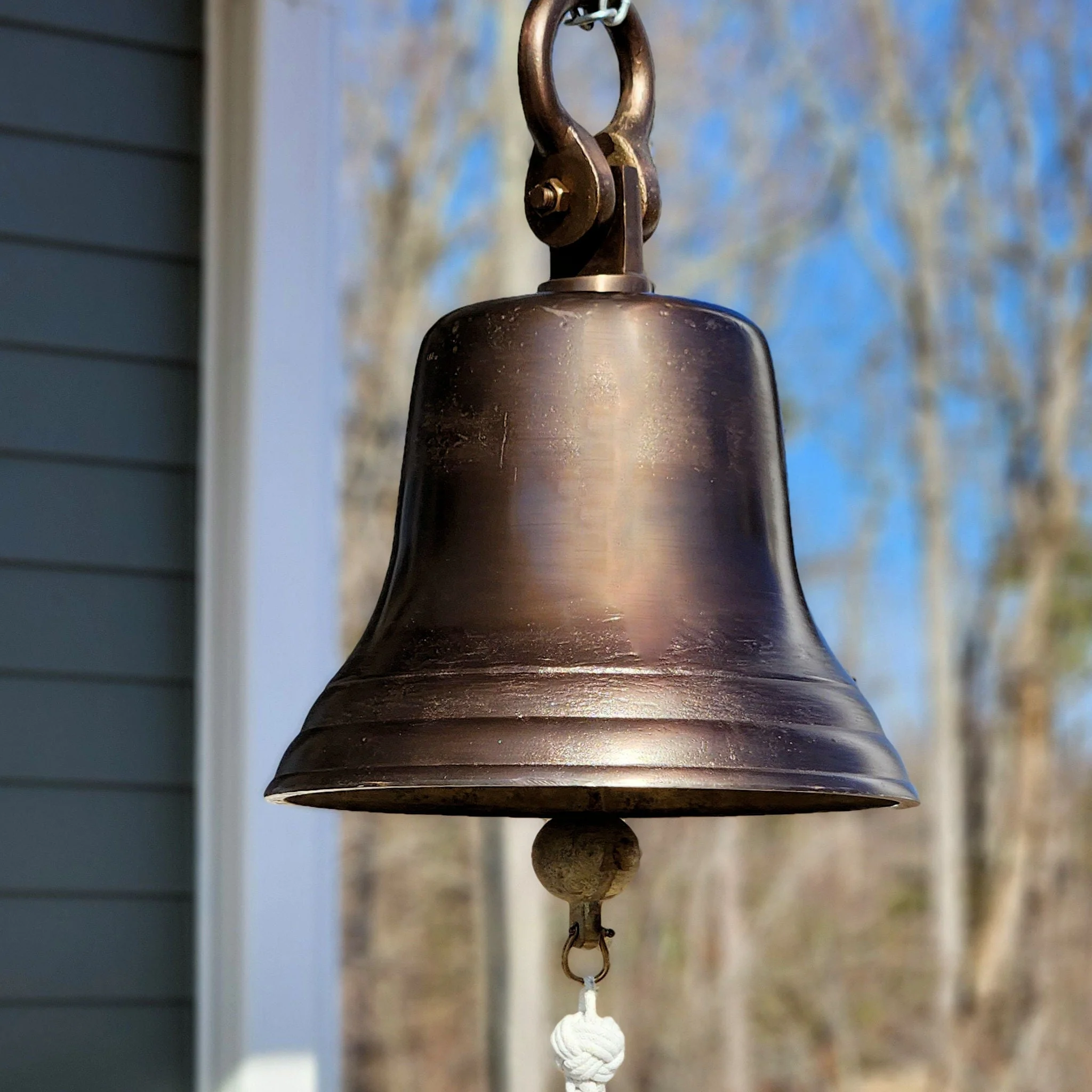 14 Inch Diameter Personalized Distressed Brass Hanging Bell - Image 3