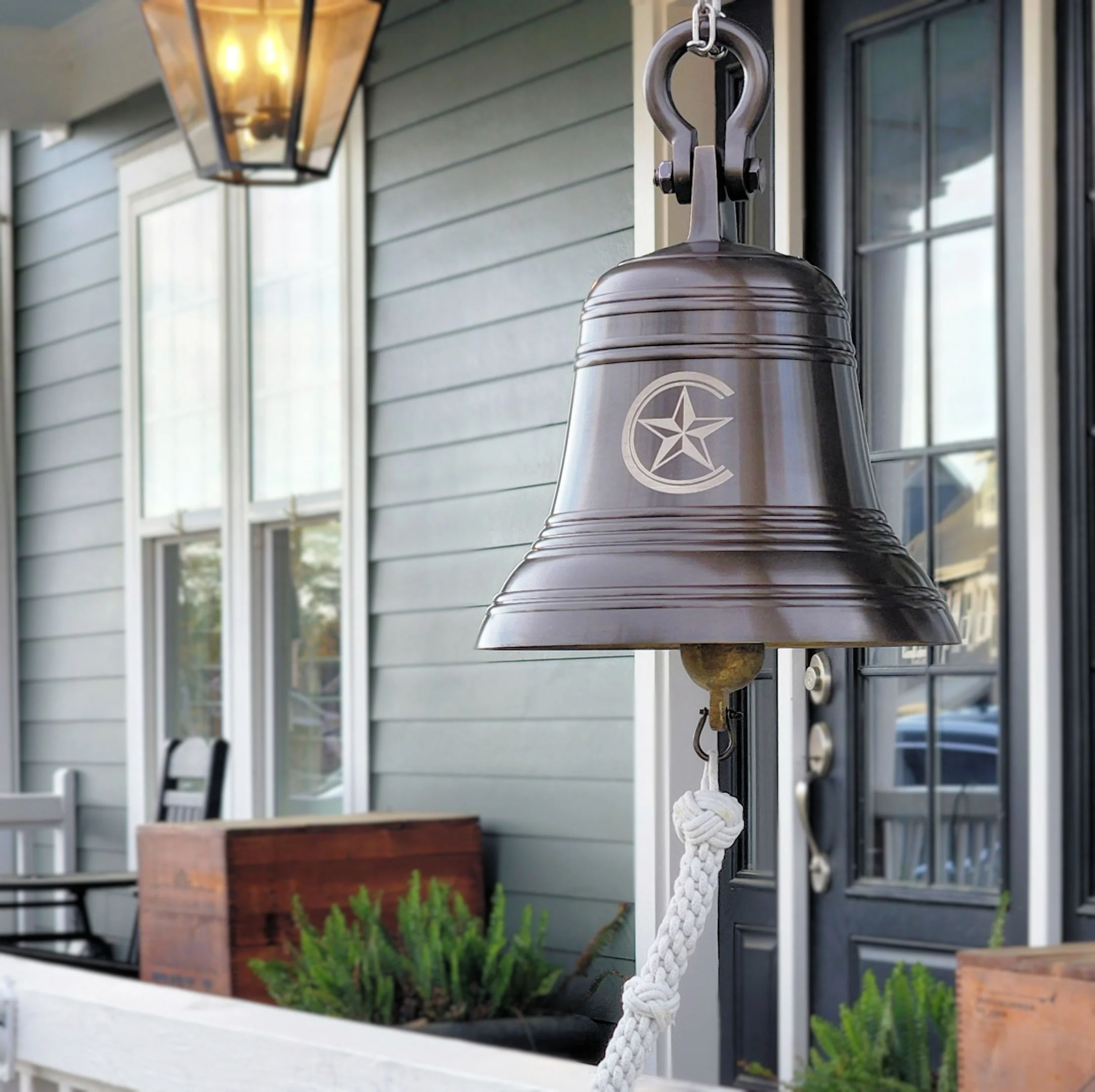 14 Inch Diameter Engravable Antiqued Brass Ridged Hanging Bell - Image 6