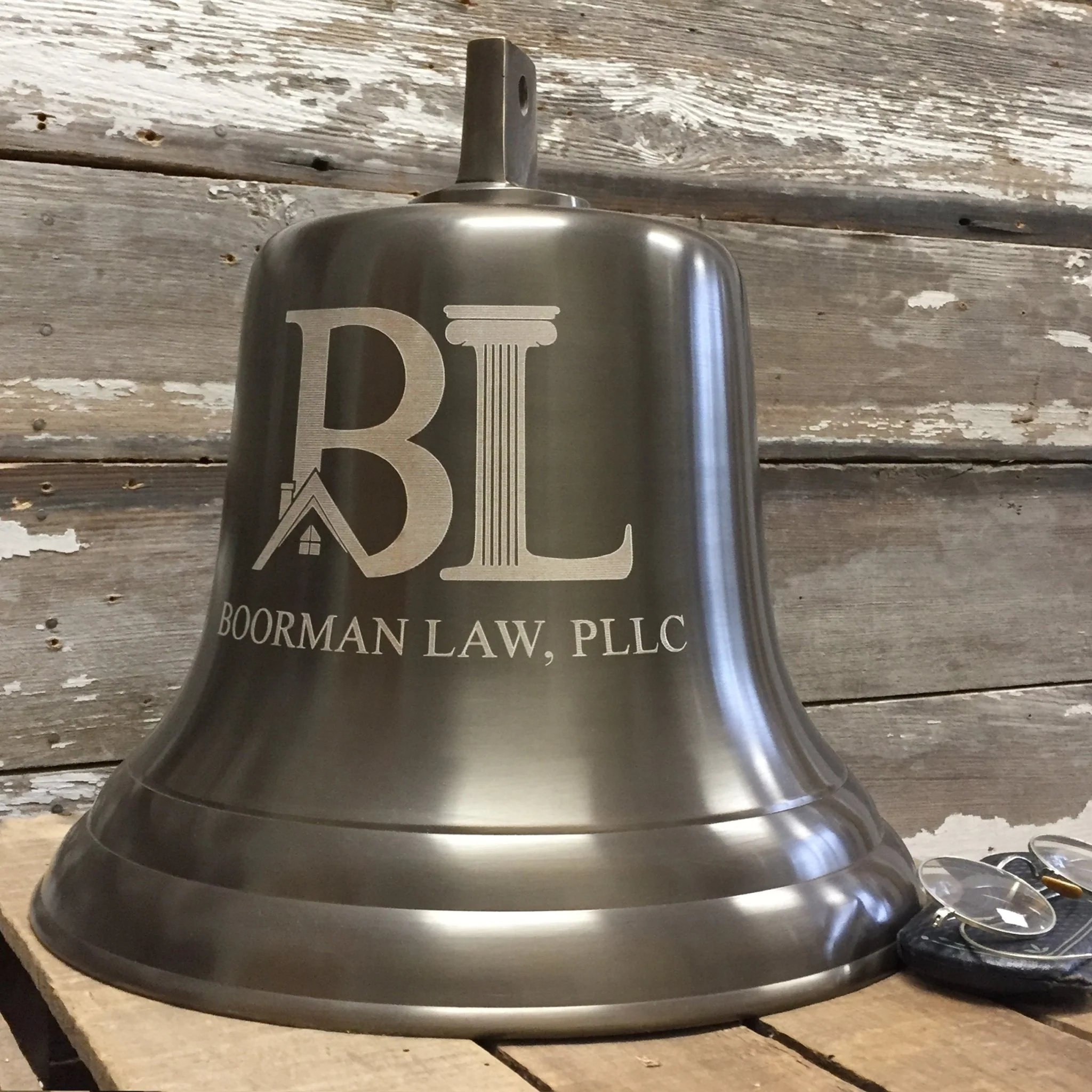 14 Inch Diameter Engravable Antiqued Brass Hanging Bell - Image 6