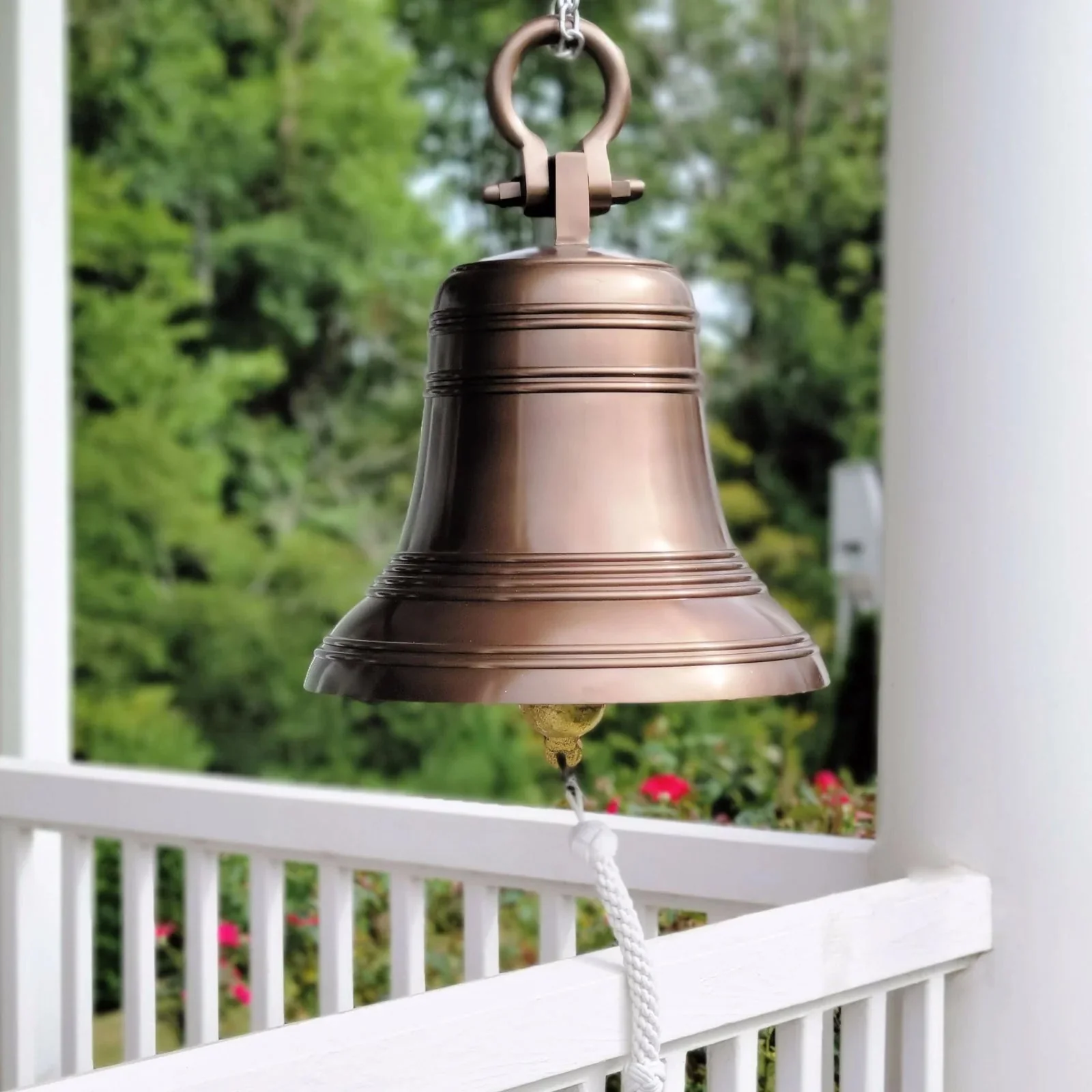 18 Inch Diameter Personalized Antiqued Brass Ridged Hanging Bell - Image 3