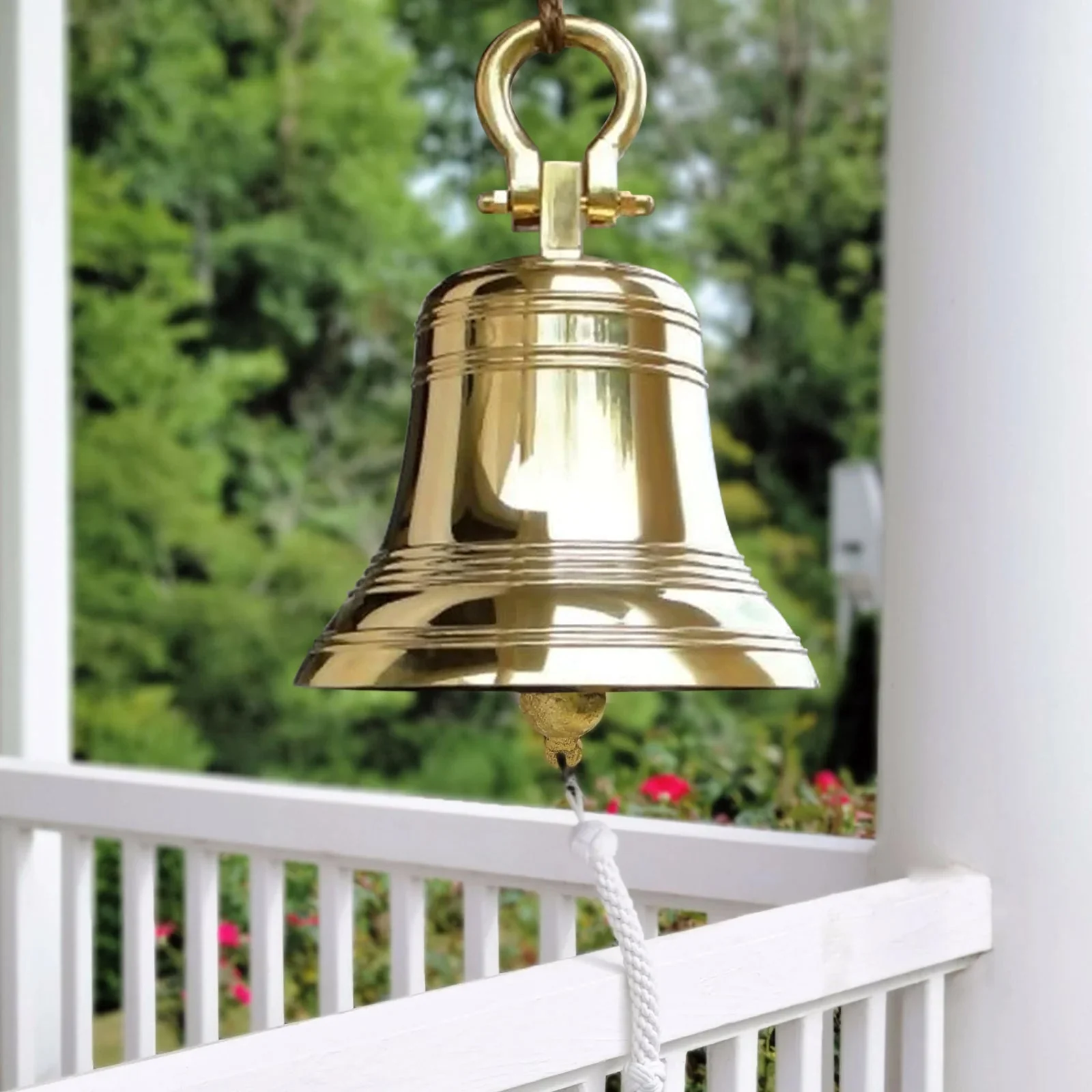 18 Inch Diameter Personalized Polished Brass Ridged Hanging Bell - Image 3