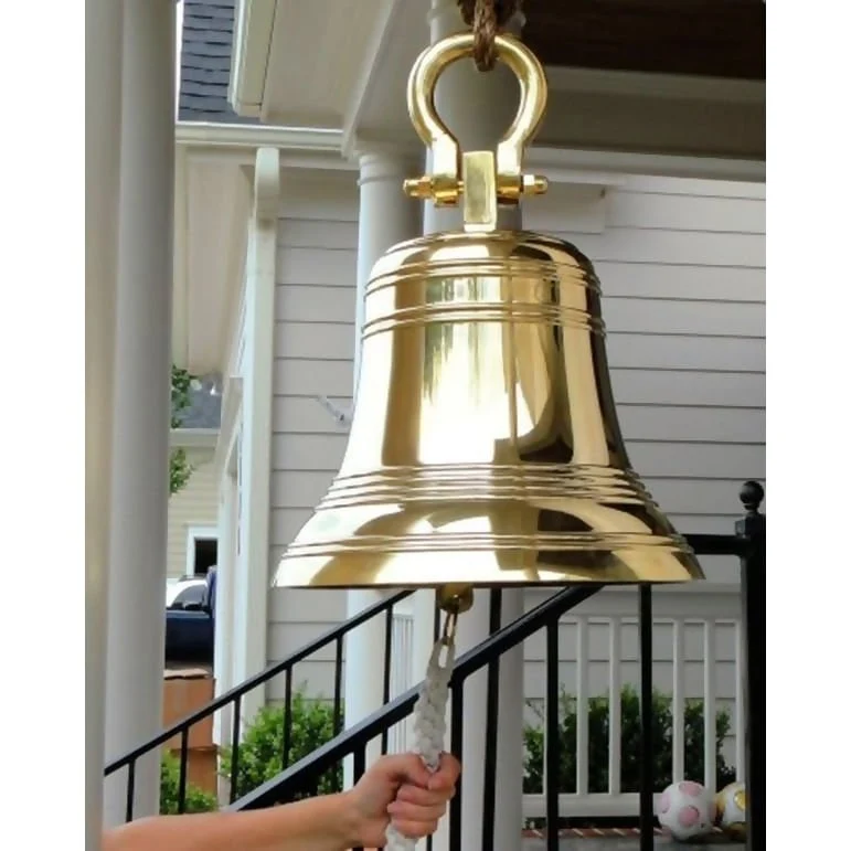 18 Inch Diameter Personalized Polished Brass Ridged Hanging Bell - Image 4