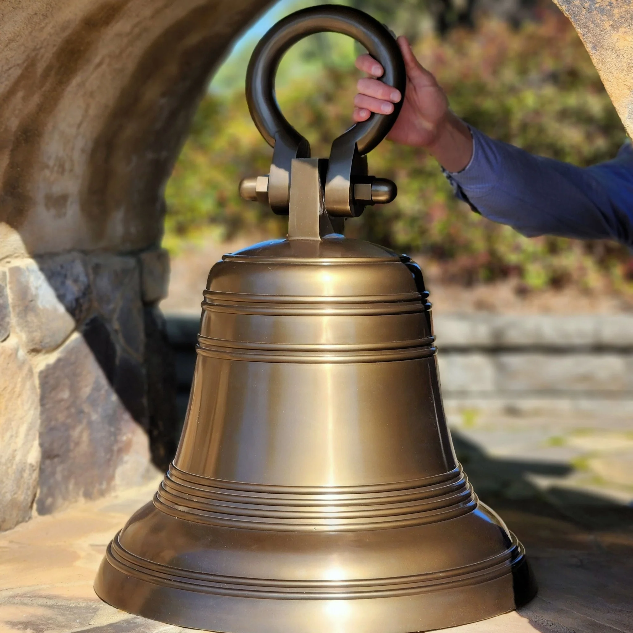 20 Inch Diameter Personalized Antiqued Brass Ridged Hanging Bell - Image 4