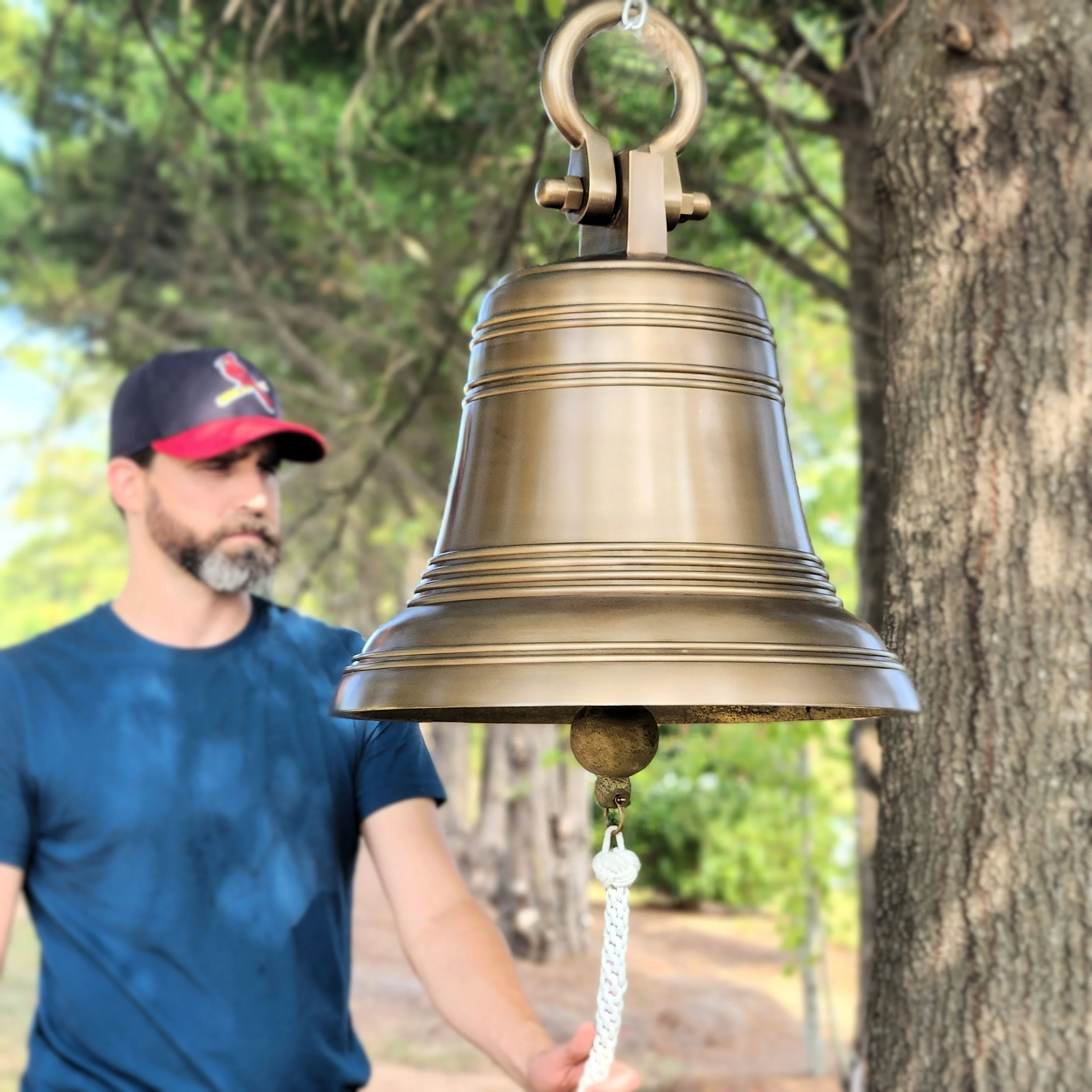 20 Inch Diameter Personalized Polished Brass Ridged Hanging Bell - Image 4