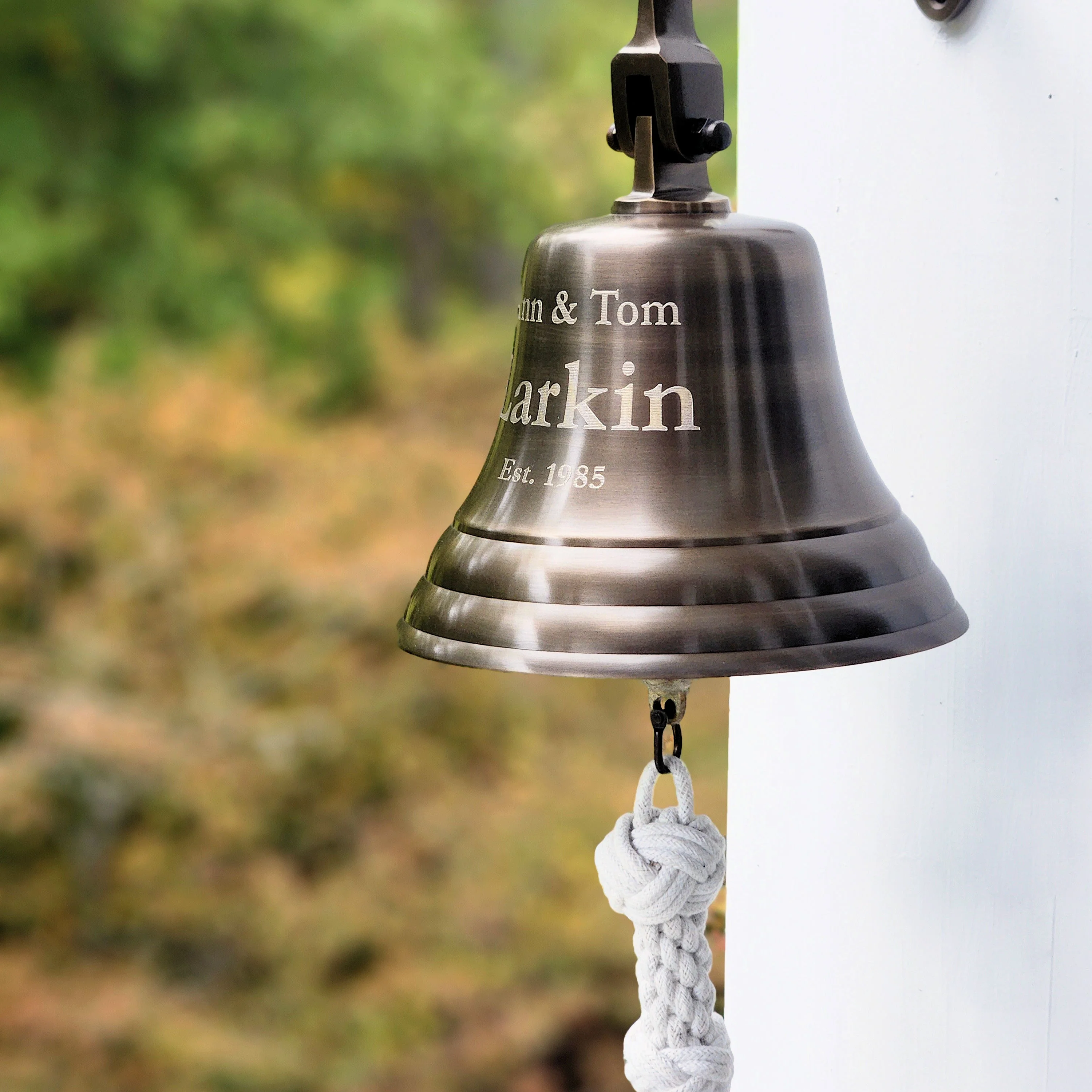 7 Inch Diameter Engravable Antiqued Brass Wall Bell - Image 11