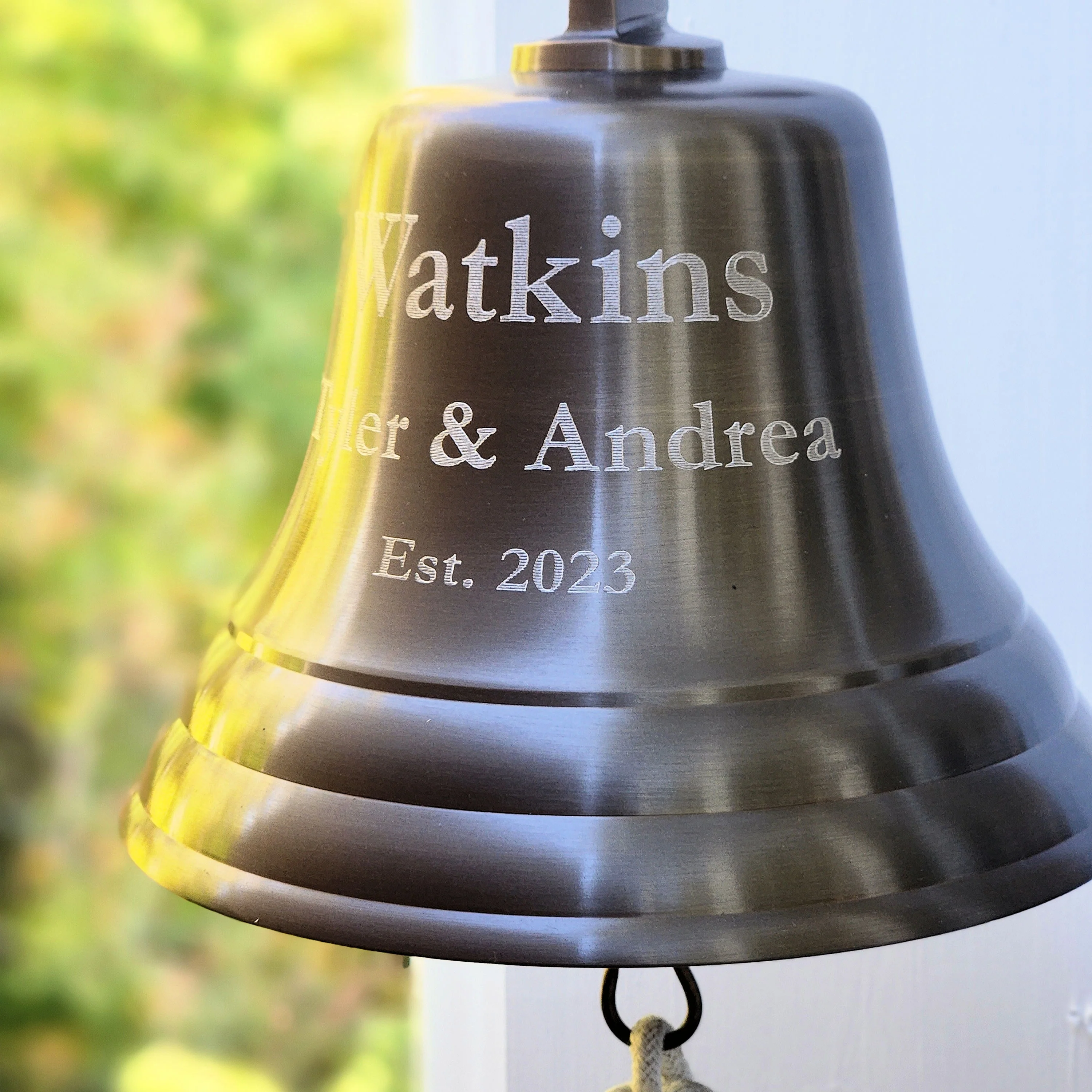 7 Inch Diameter Engravable Antiqued Brass Wall Bell - Image 12