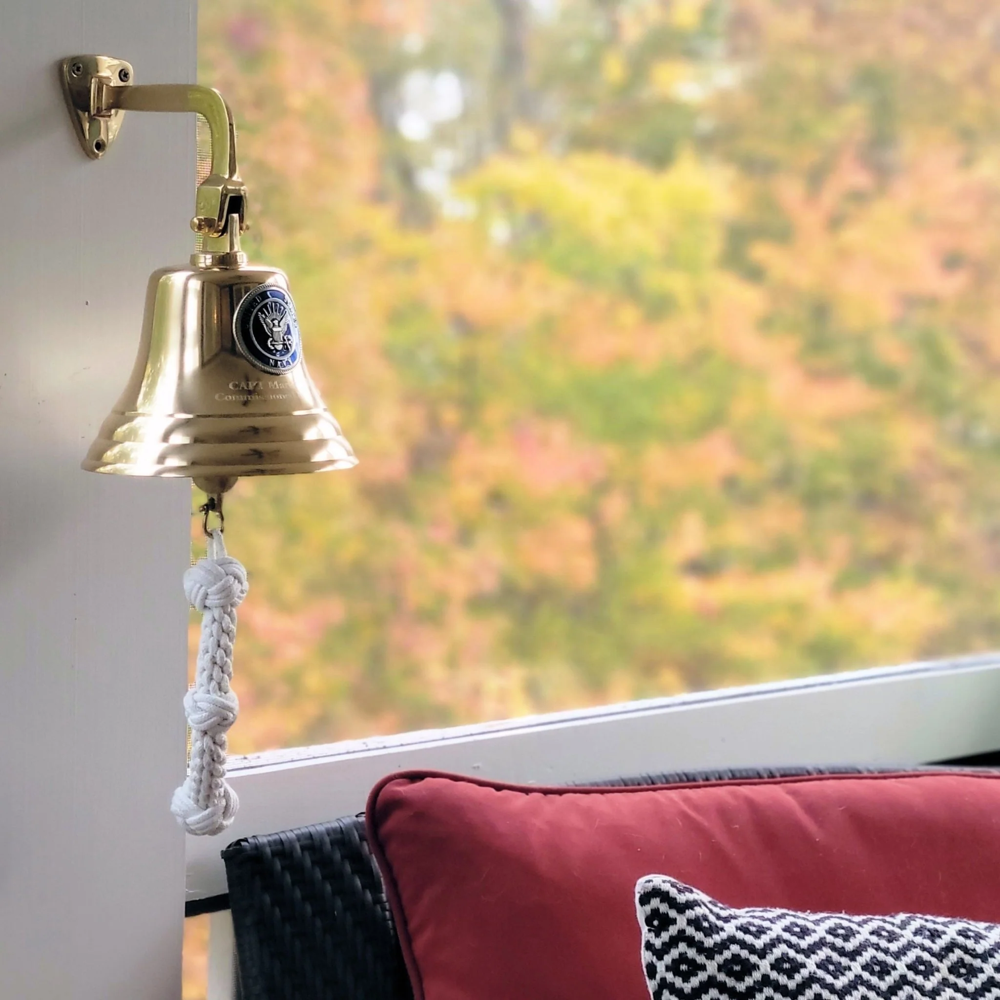 7 Inch Diameter Polished Brass Wall Bell With Navy Emblem - Image 3