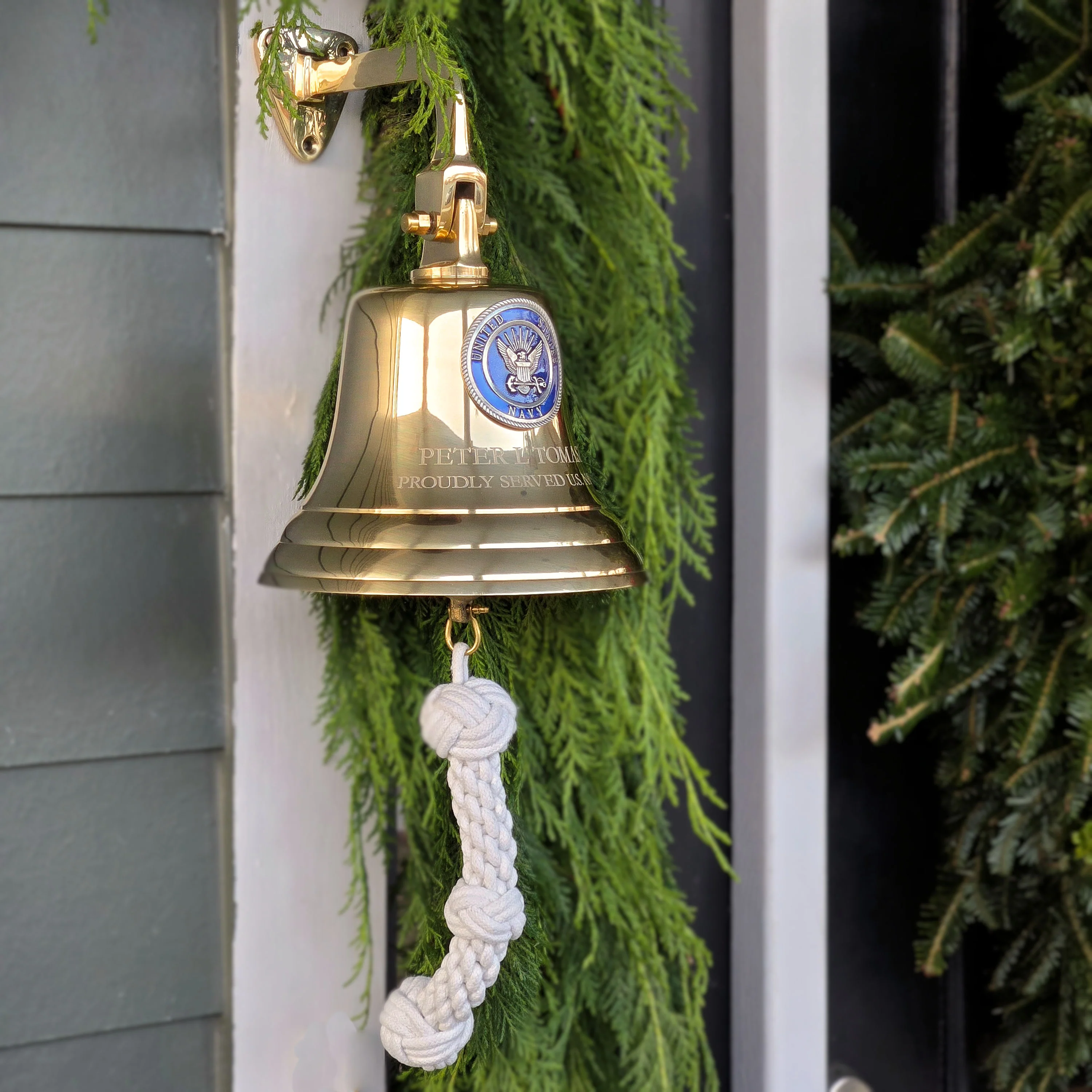 7 Inch Diameter Polished Brass Wall Bell With Navy Emblem - Image 4