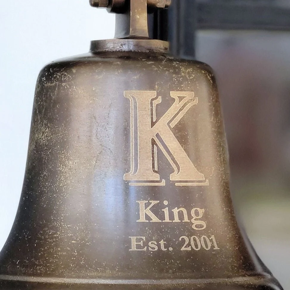 8 Inch Distressed Brass Family Initial Wall Bell - Image 3
