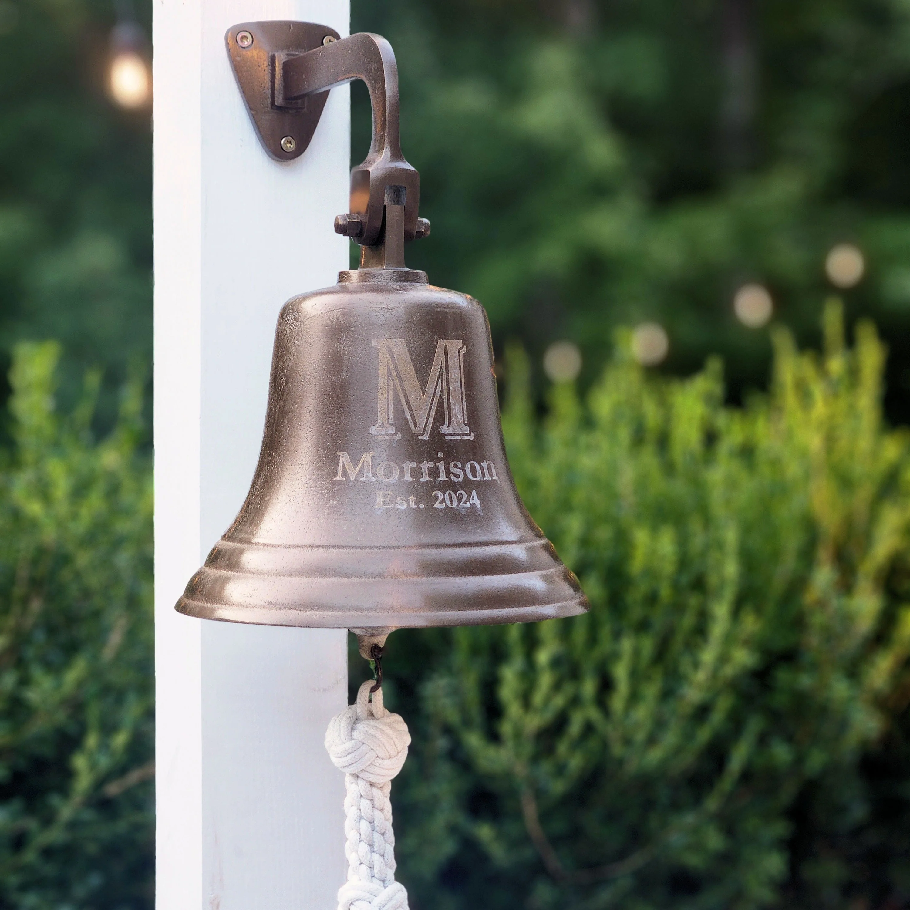 8 Inch Distressed Brass Family Initial Wall Bell - Image 4