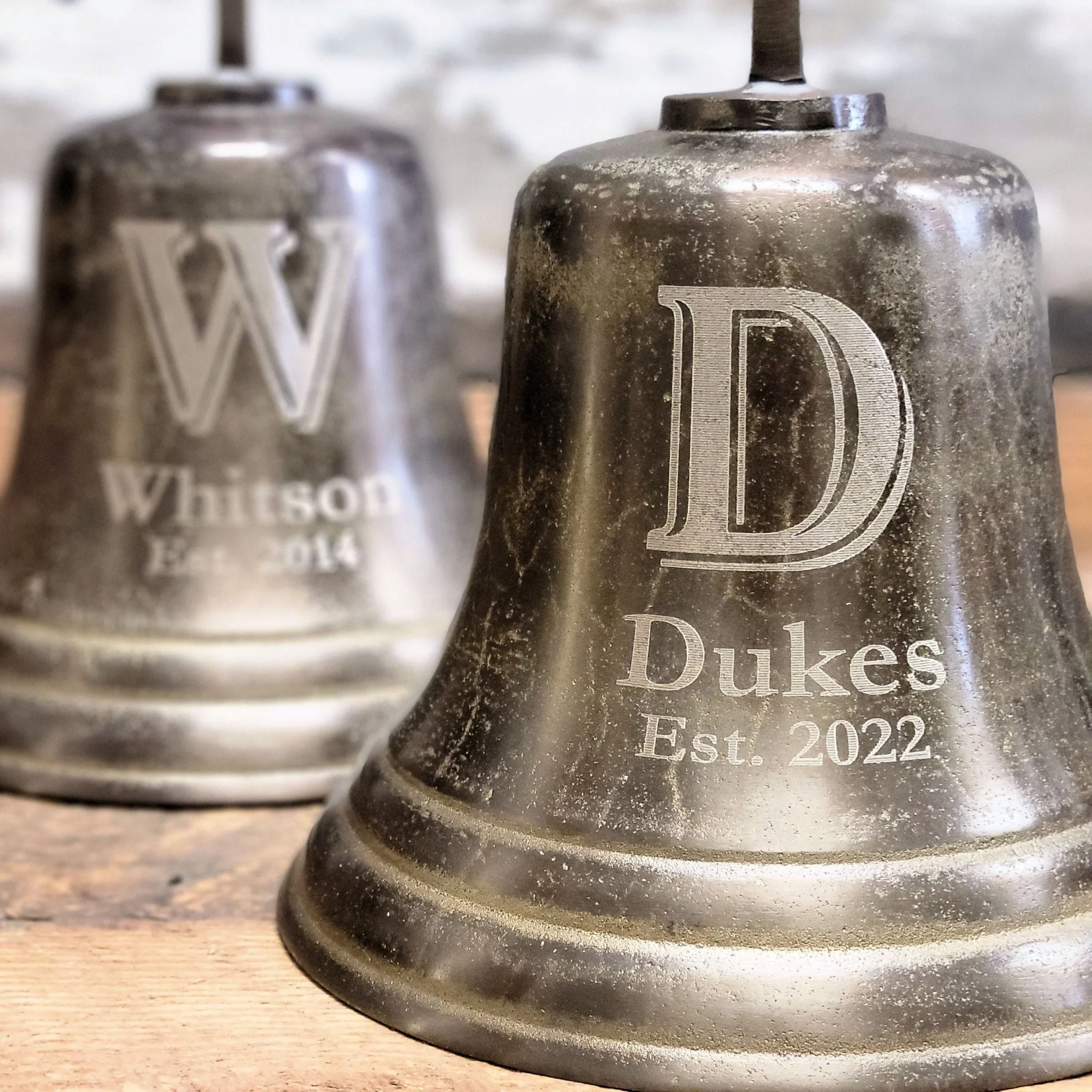 8 Inch Distressed Brass Family Initial Wall Bell - Image 5