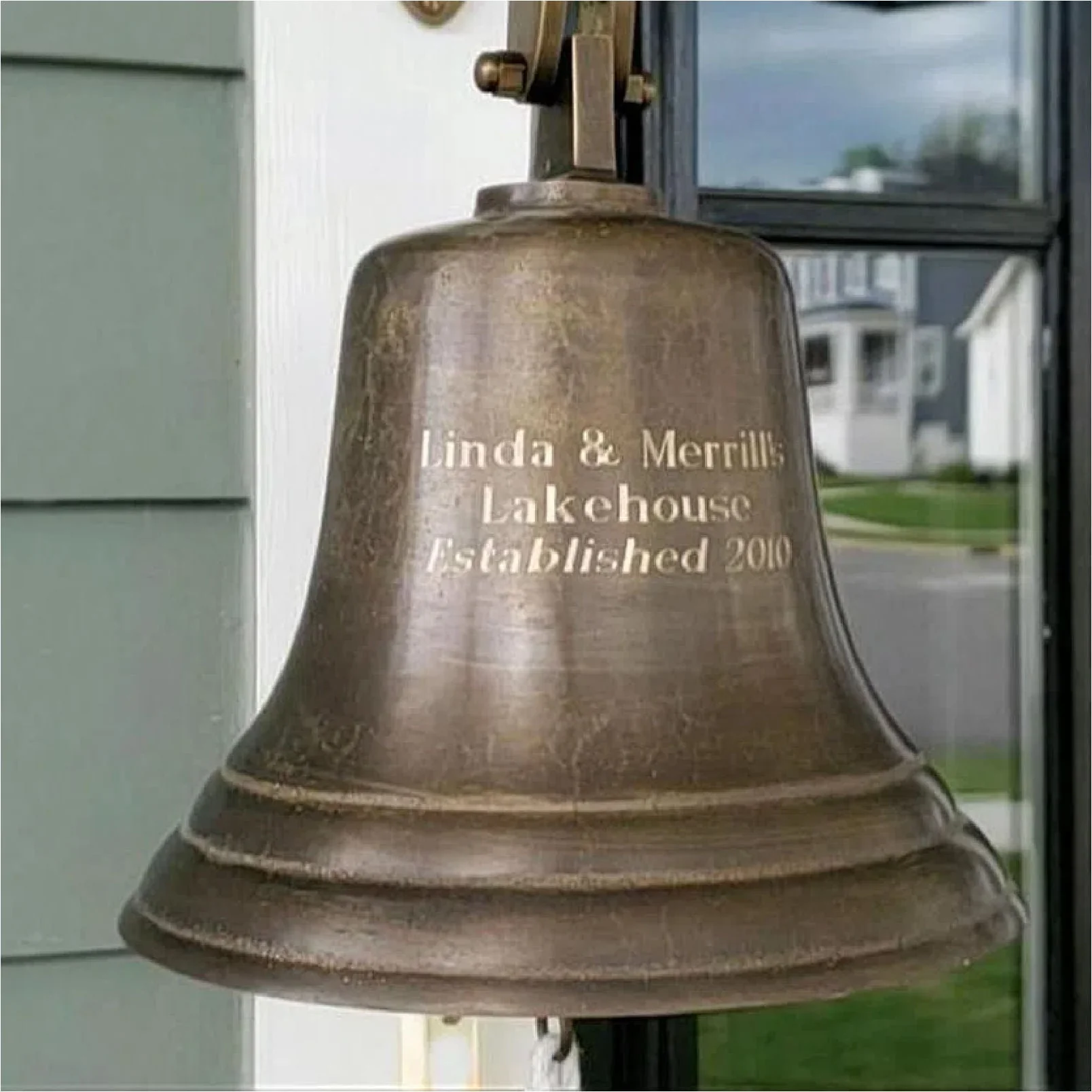 8 Inch Diameter Engravable Distressed Brass Wall Bell - Image 3