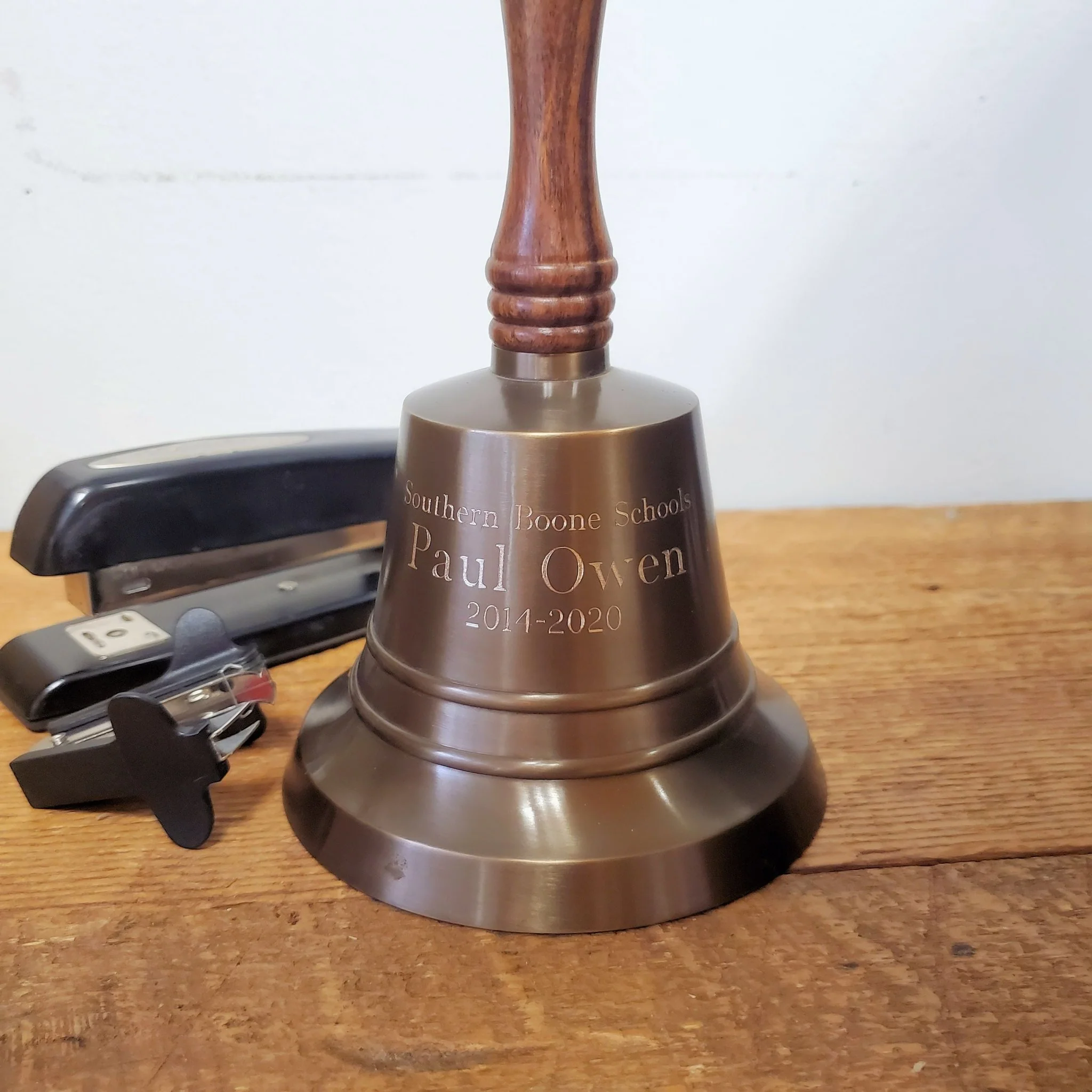 9 Inch Antiqued Brass Cancer Ribbon Engraved Hand Bell - Image 3