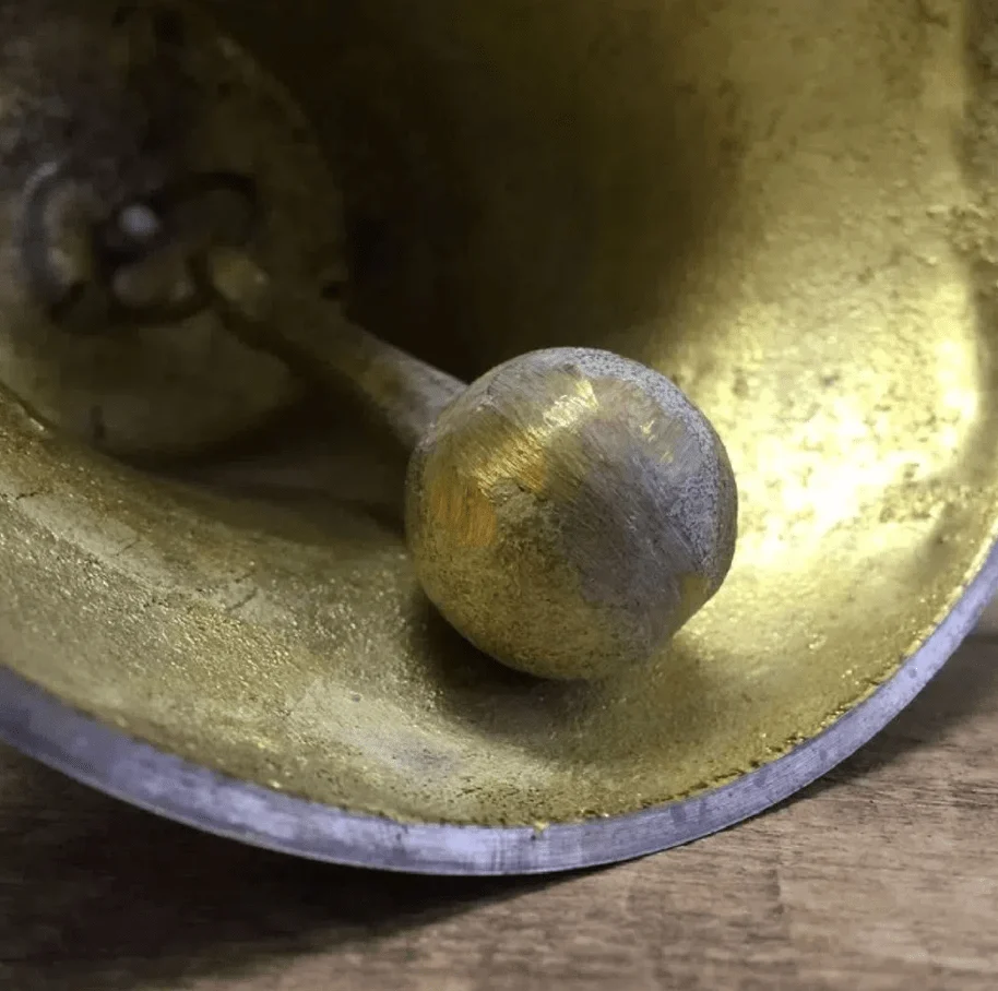 9 Inch Engravable Antiqued Brass Hand Bell With Wood Base - Image 3