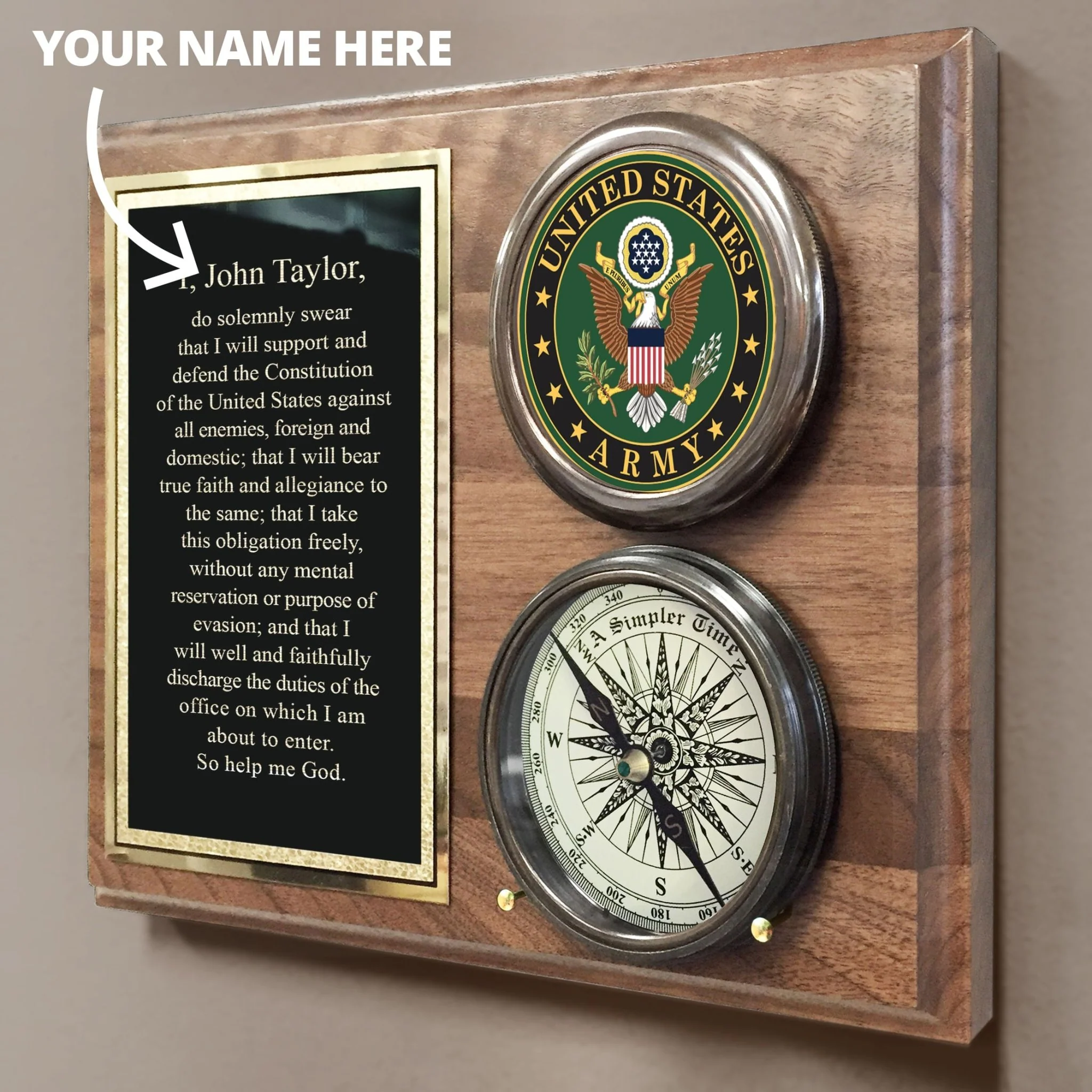 Personalized Army Colored Medallion Compass On Plaque - Image 4
