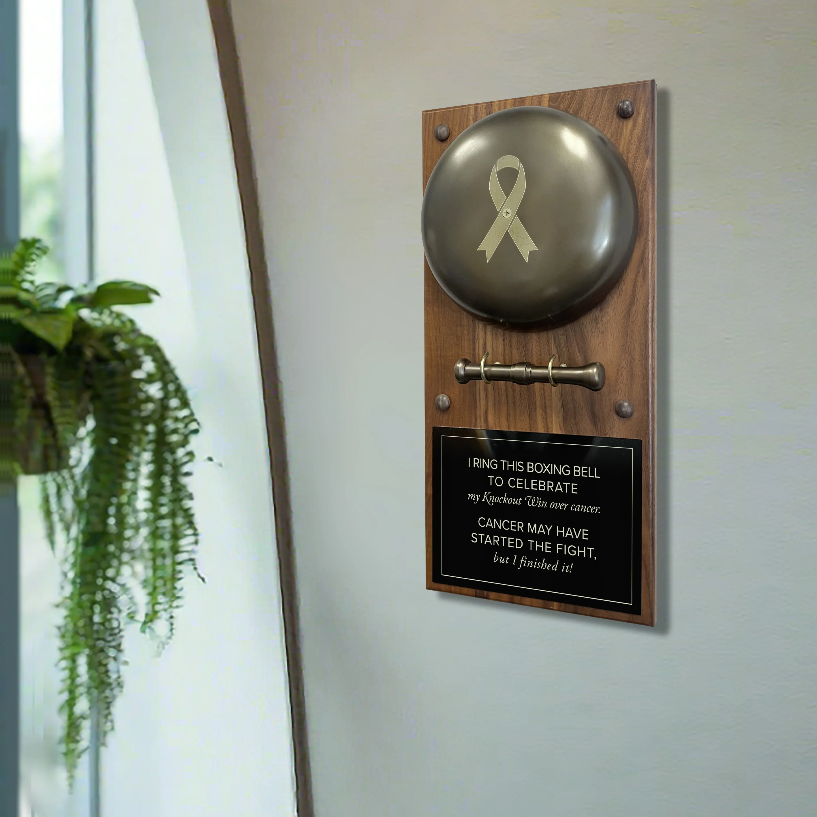 Cancer Ribbon Engraved Boxing Bell on Plaque - Image 7