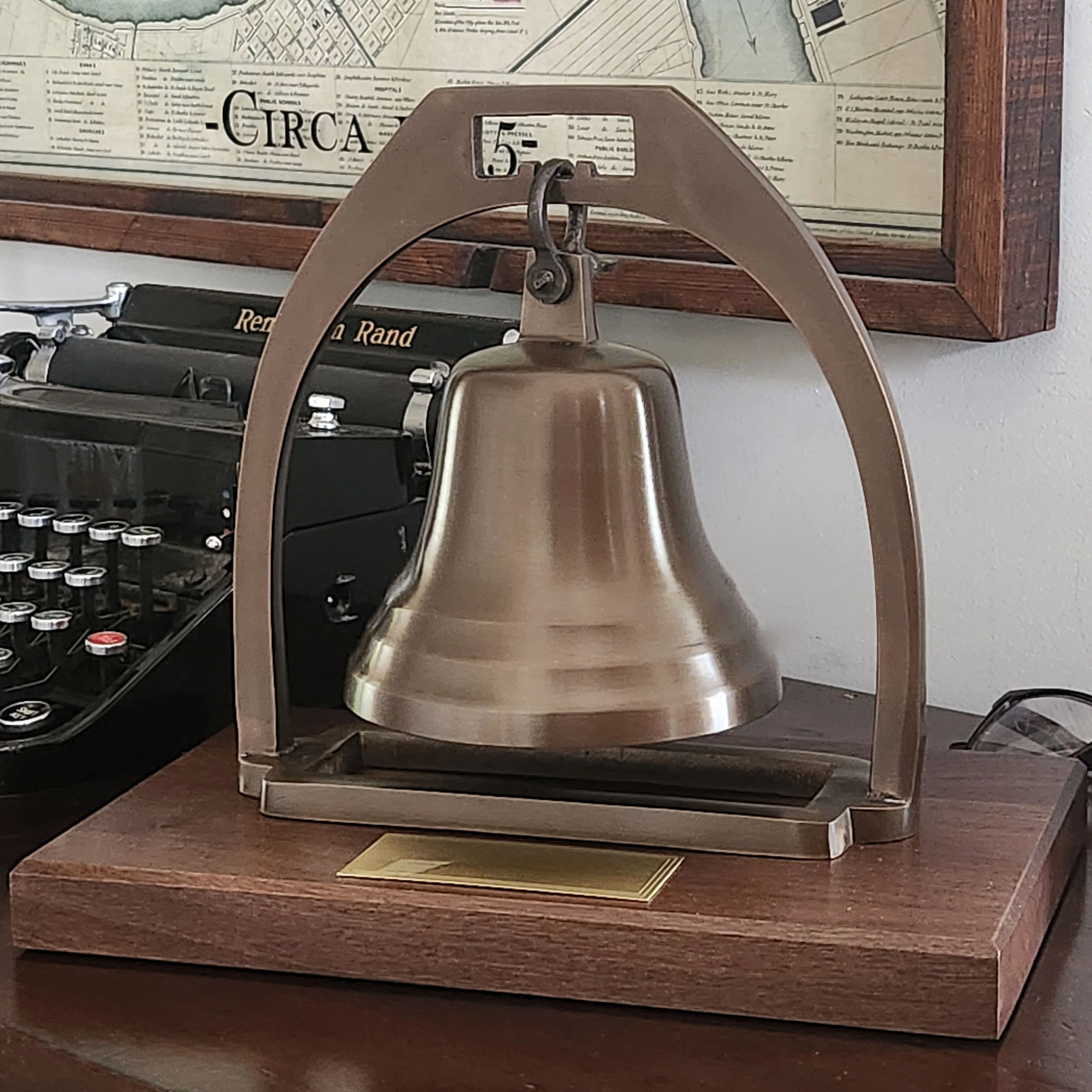 Large Deluxe Engravable Antiqued Brass Desk Bell With Striker - Image 3