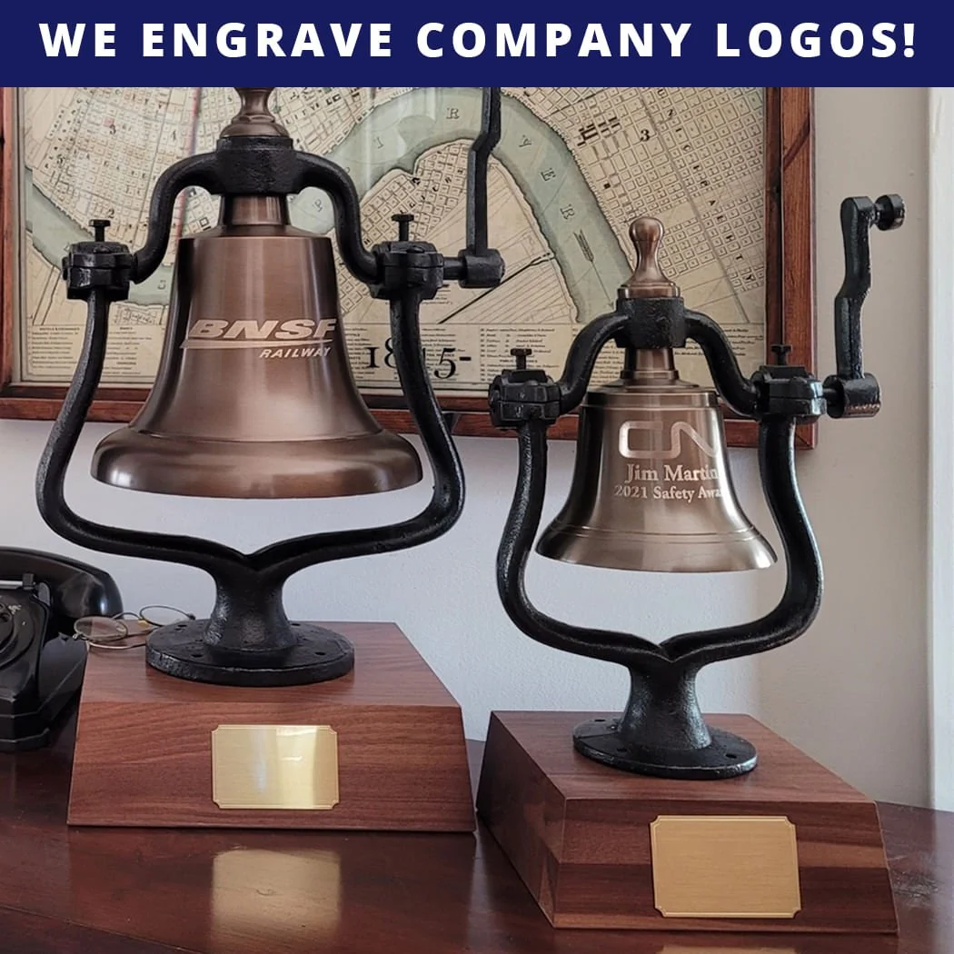 Large Deluxe Engravable Antiqued Brass Railroad Bell - Image 3
