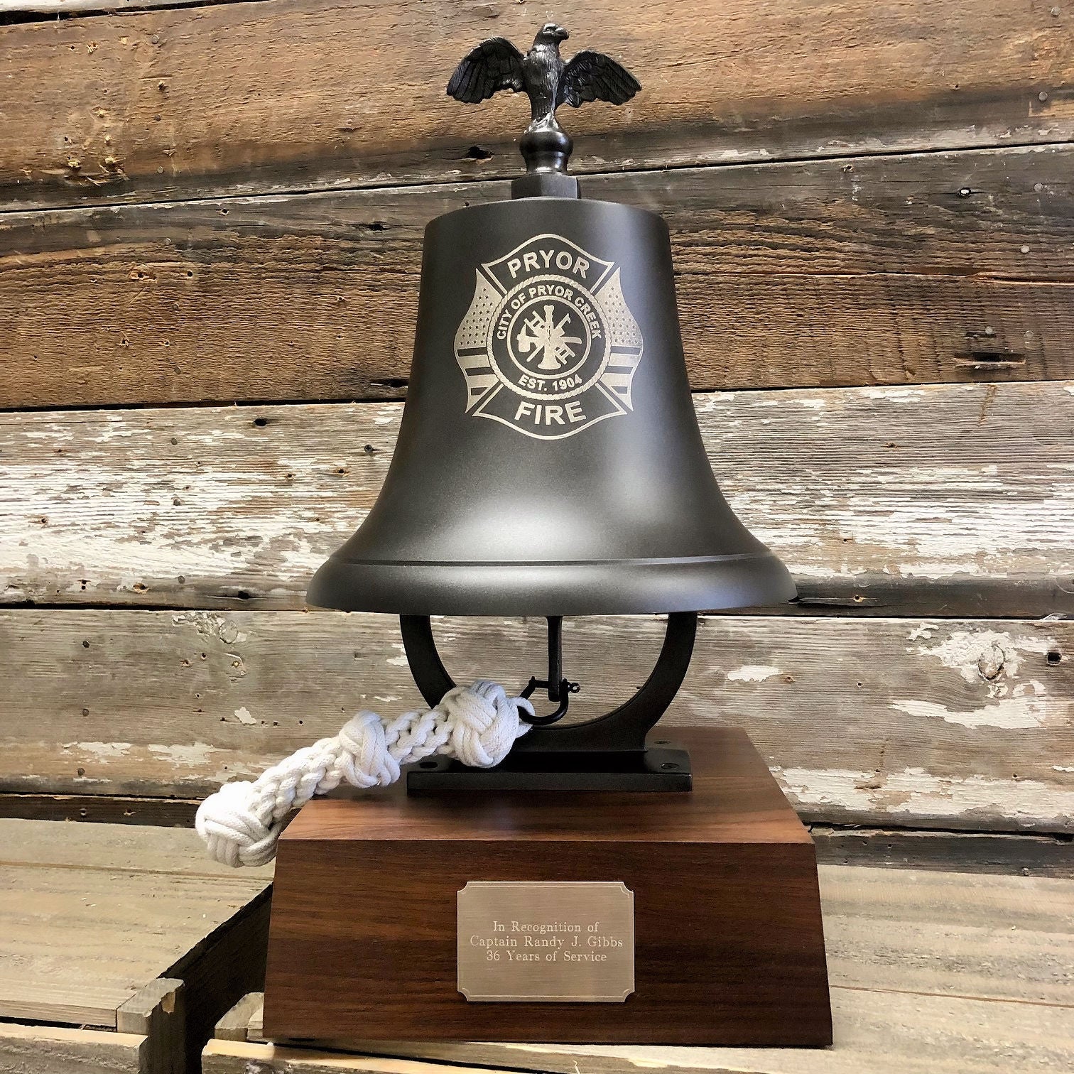 Large Deluxe Engravable Dark Bronze Brass Ceremonial Bell With Eagle - Image 3