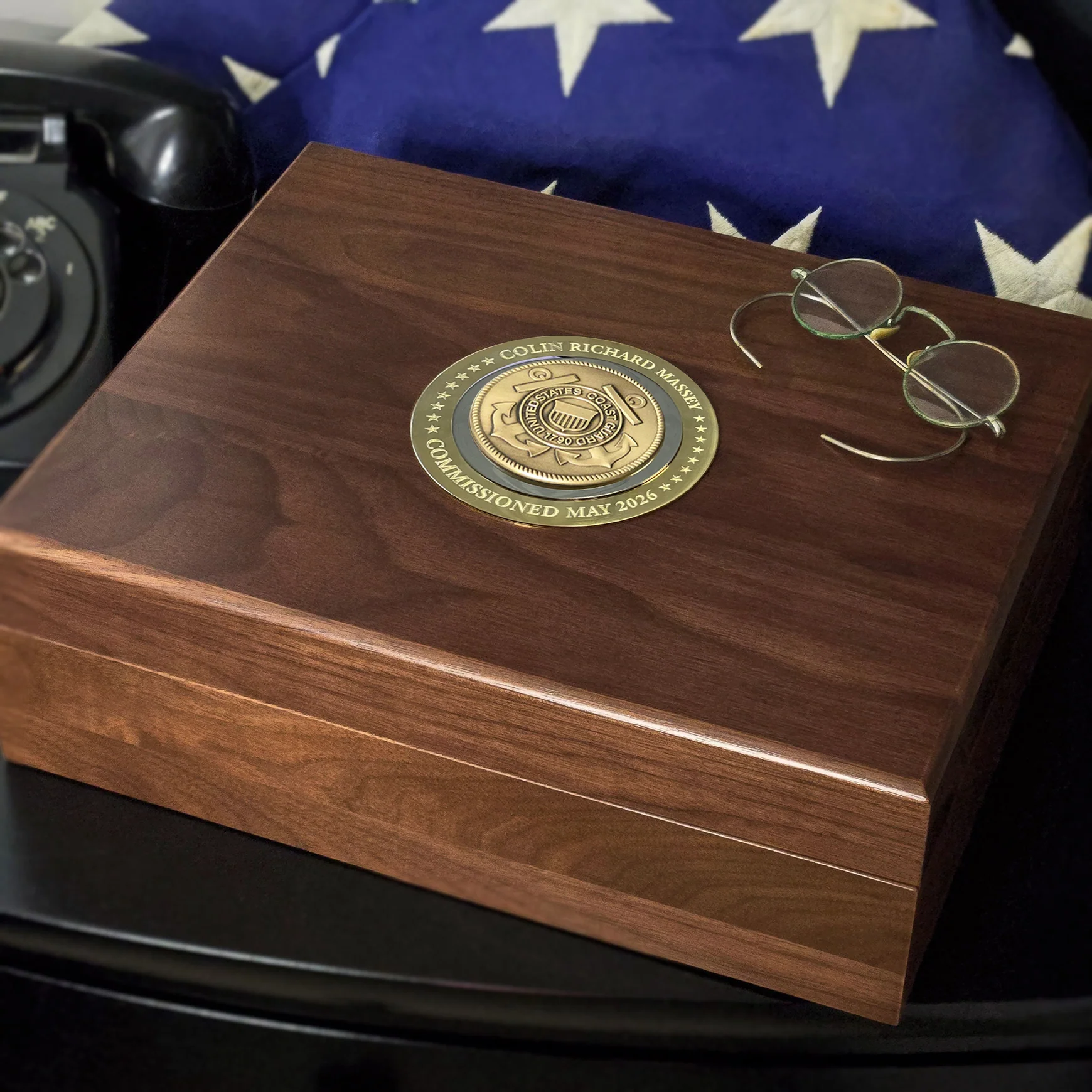 Large Deluxe Personalized Coast Guard Keepsake Box with Brass Medallion - Image 5