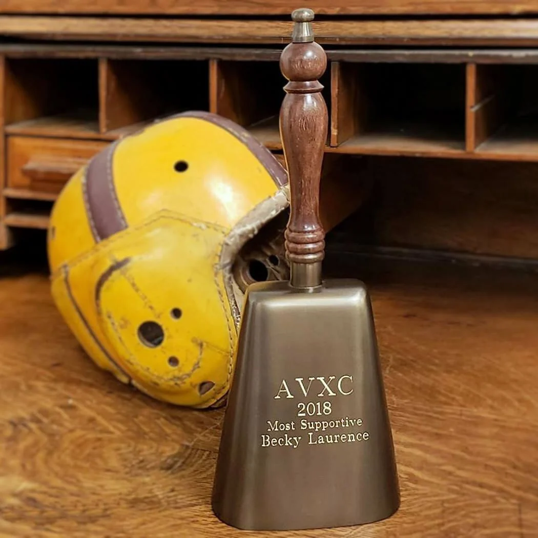 Large Engravable Antiqued Brass Cowbell With Wood Handle