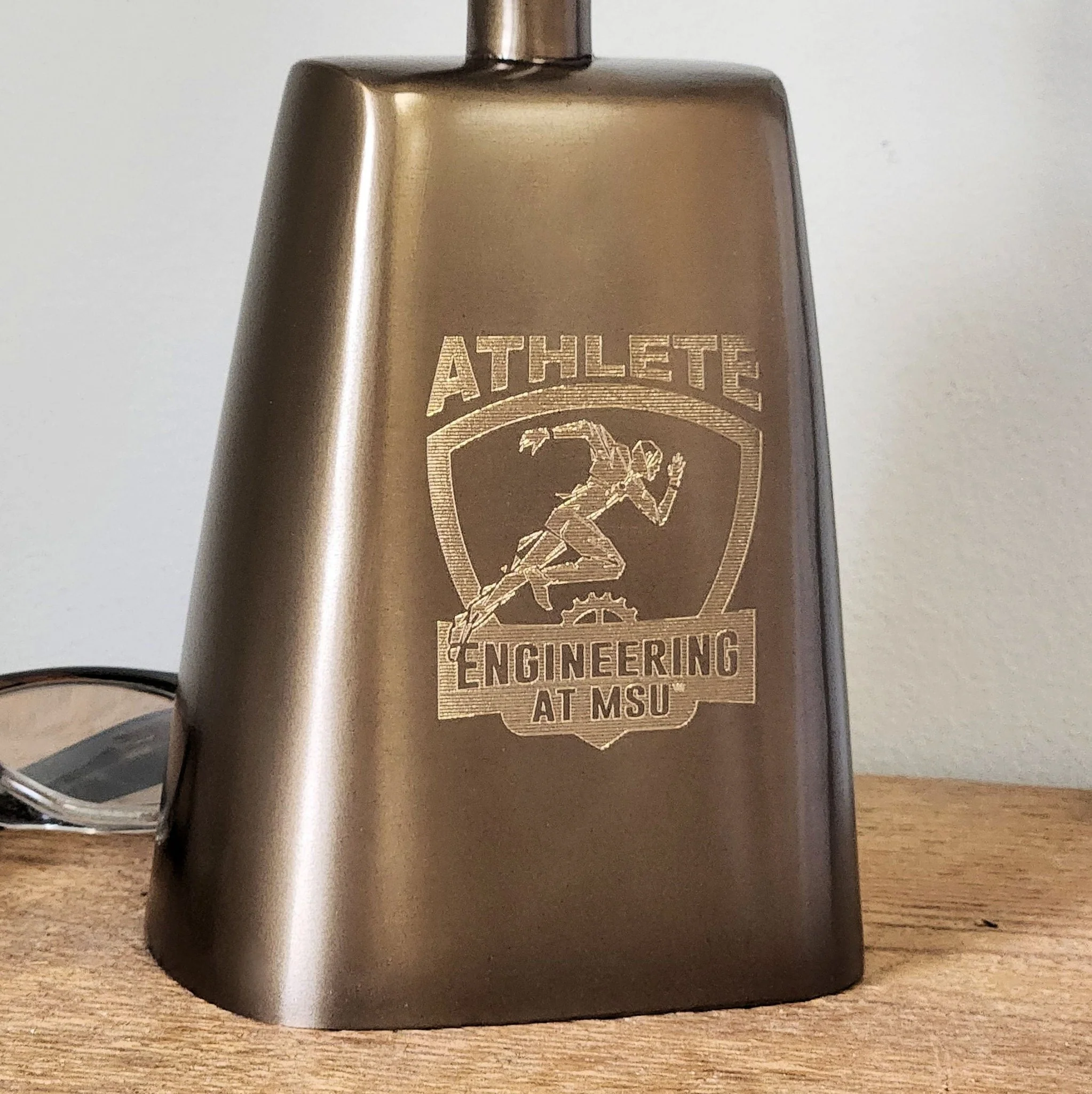 Large Engravable Antiqued Brass Cowbell With Wood Handle - Image 4