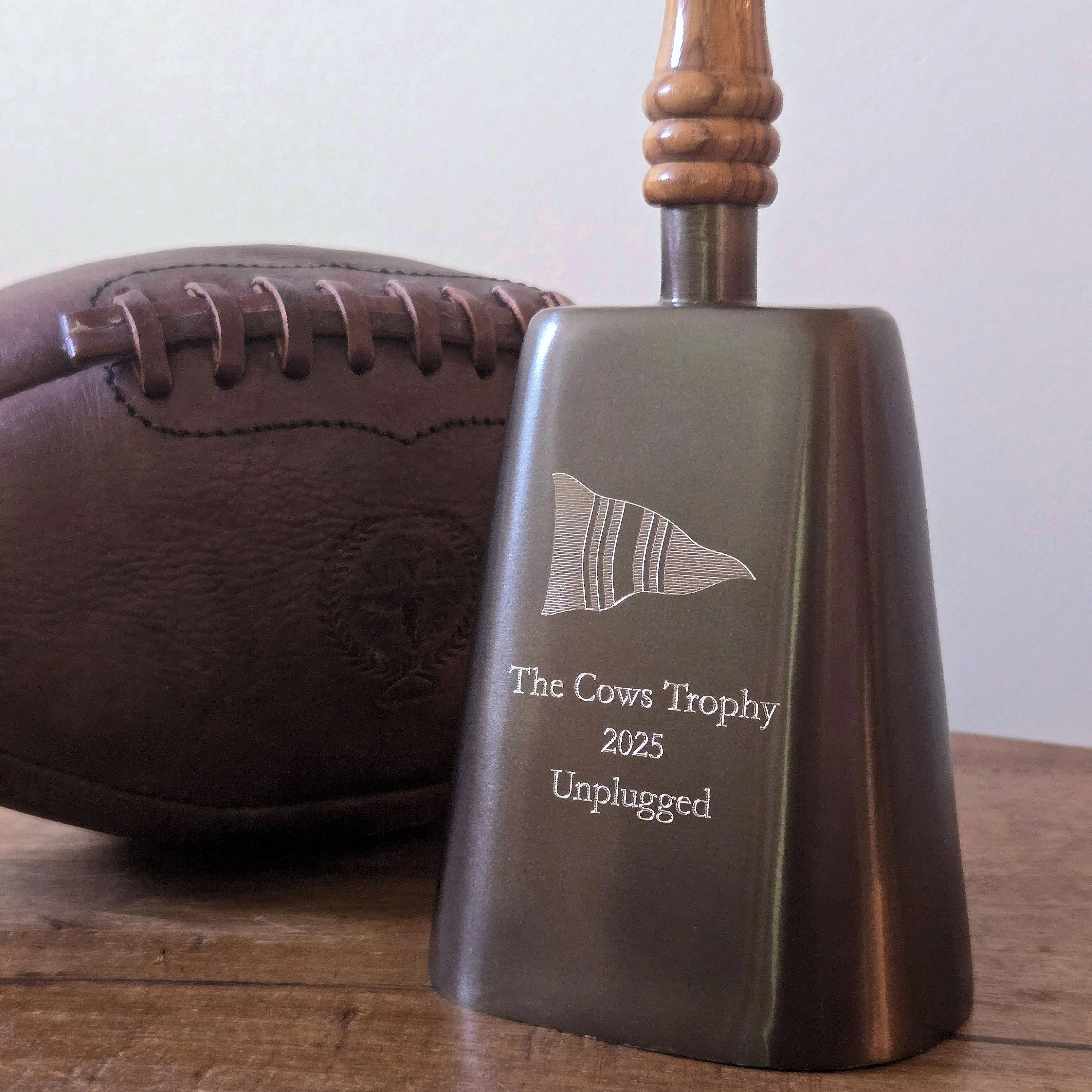 Large Engravable Antiqued Brass Cowbell With Wood Handle - Image 5