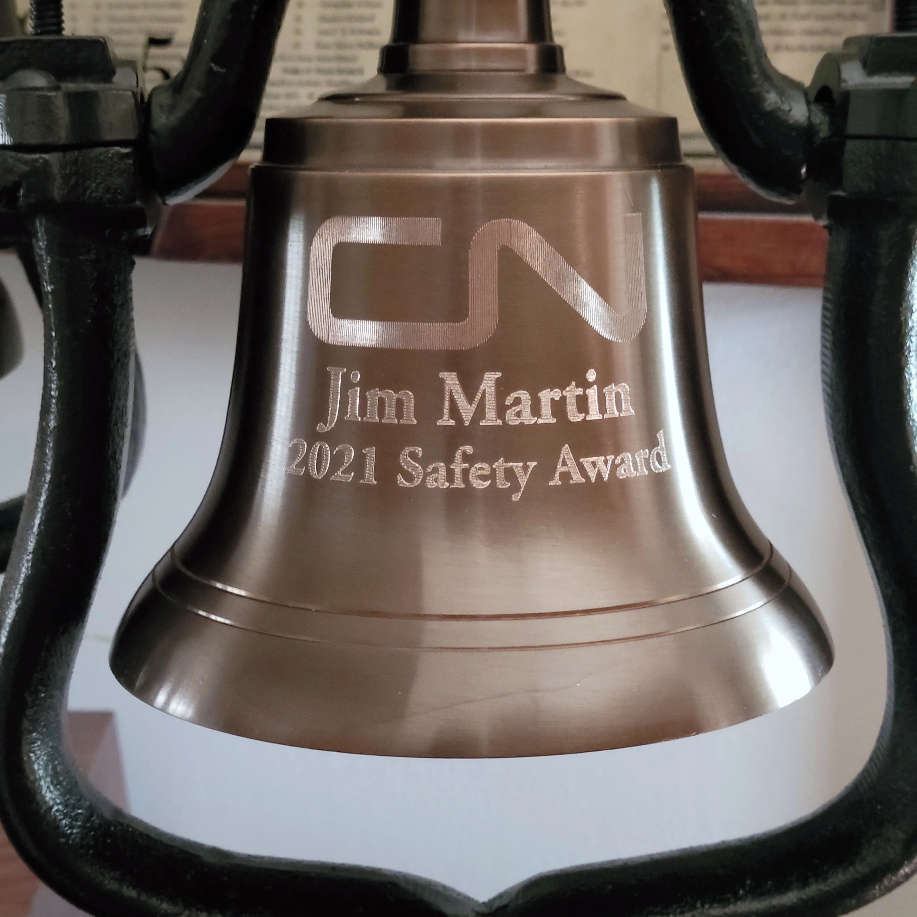 Medium Engravable Antiqued Brass Railroad Bell - Image 4