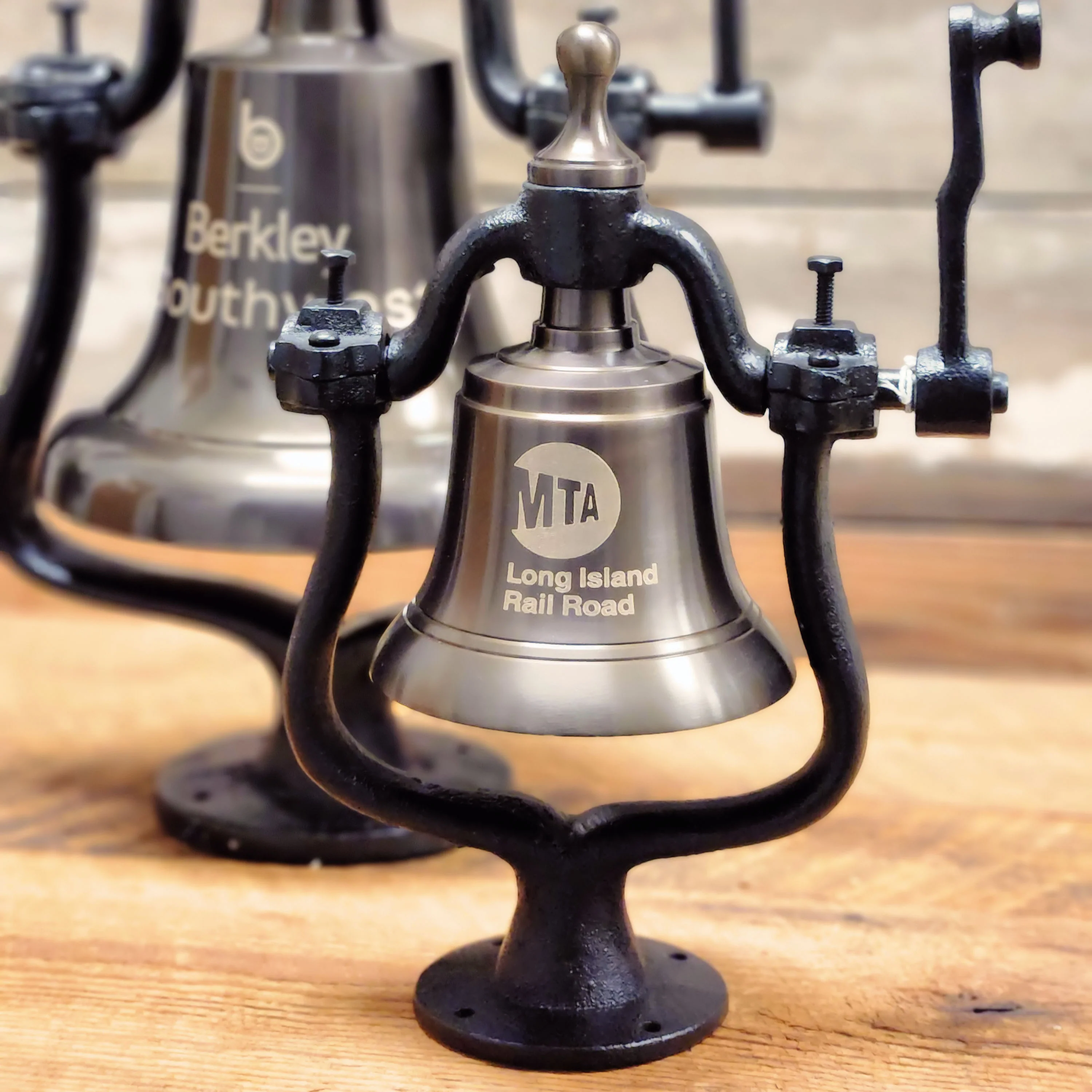 Medium Engravable Antiqued Brass Railroad Bell - Image 5