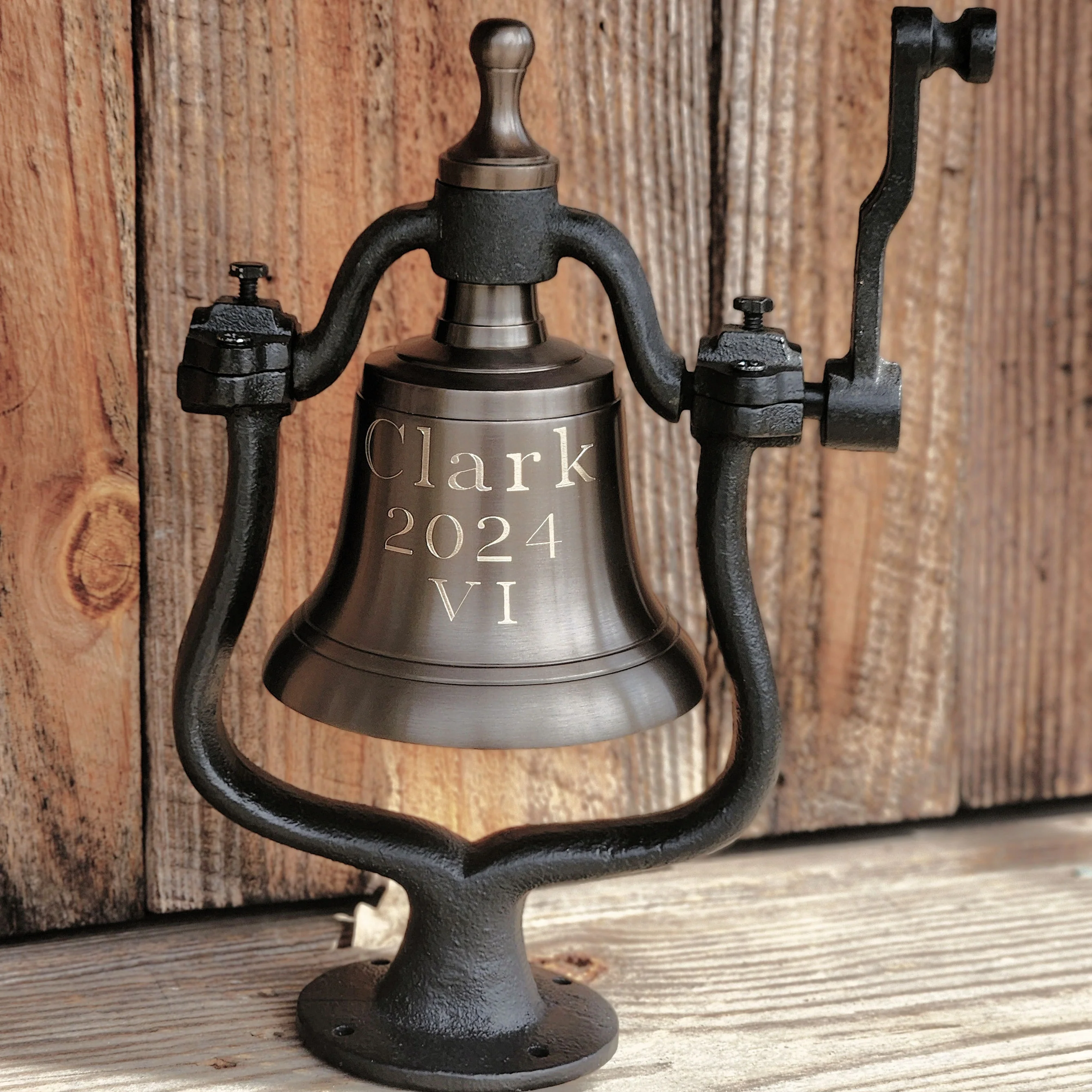 Medium Engravable Antiqued Brass Railroad Bell - Image 6