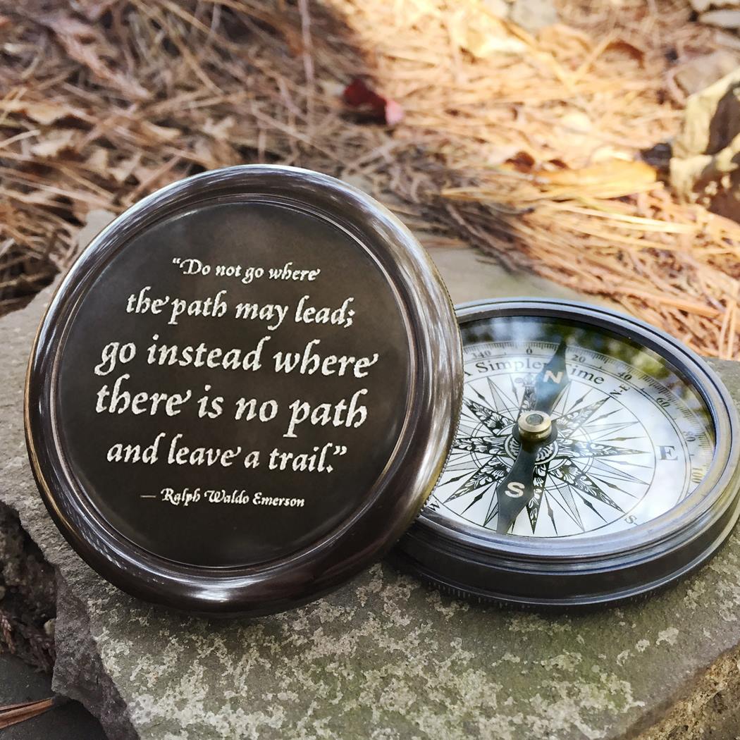 Personalized Antiqued Brass No Path Emerson Quote Compass