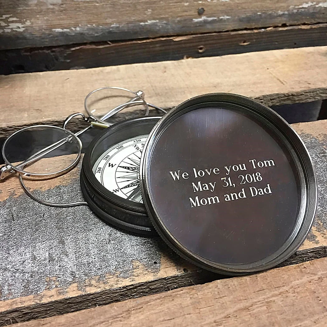Personalized Antiqued Brass No Path Emerson Quote Compass - Image 2
