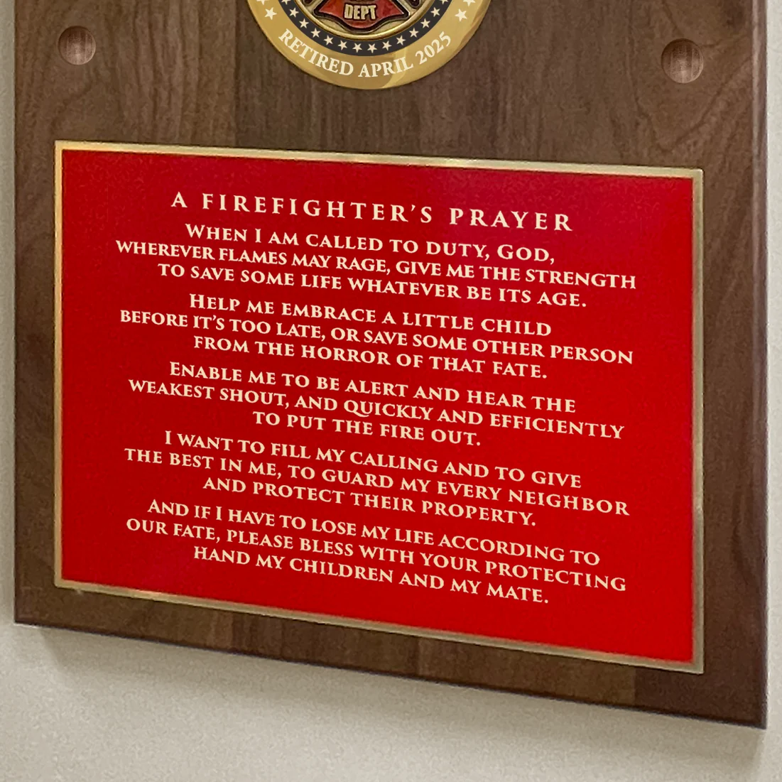 Personalized Firefighter Helmet Display Plaque with Maltese Medallion - Image 4