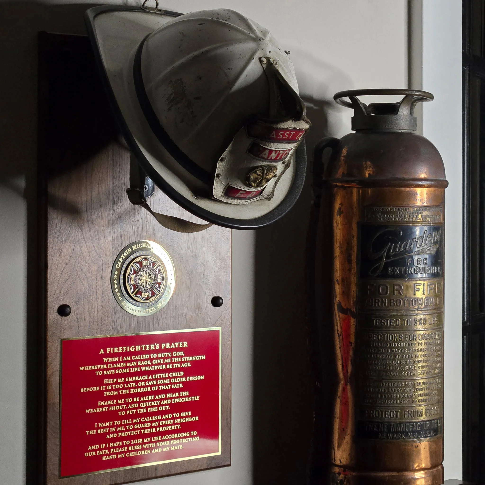 Personalized Firefighter Helmet Display Plaque with Maltese Medallion - Image 6