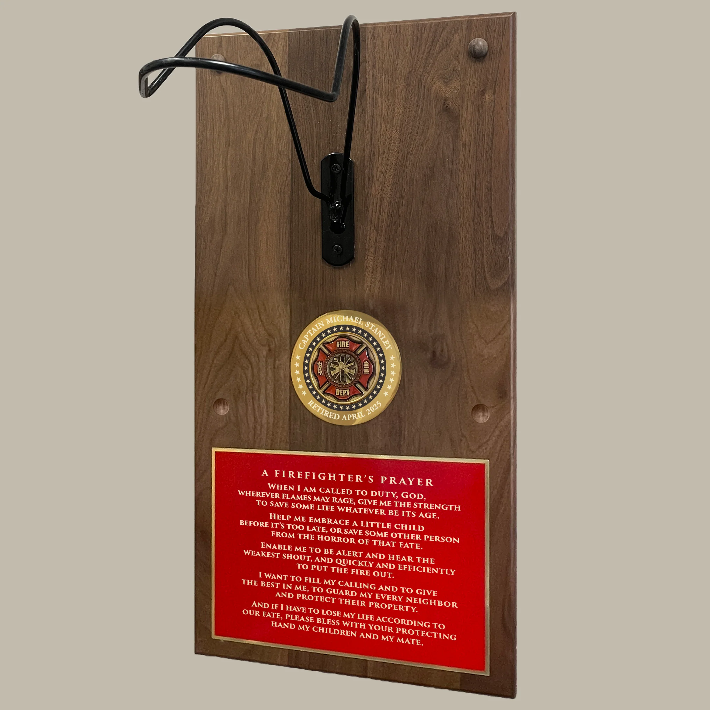 Personalized Firefighter Helmet Display Plaque with Maltese Medallion - Image 7
